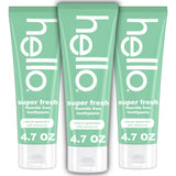 Hello Super Fresh sans fluorure: dentifrice en tube, haleine fraîche après brossage.