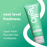 Hello Super Fresh menthe poivrée: pâte prête pour un brossage rafraîchissant.