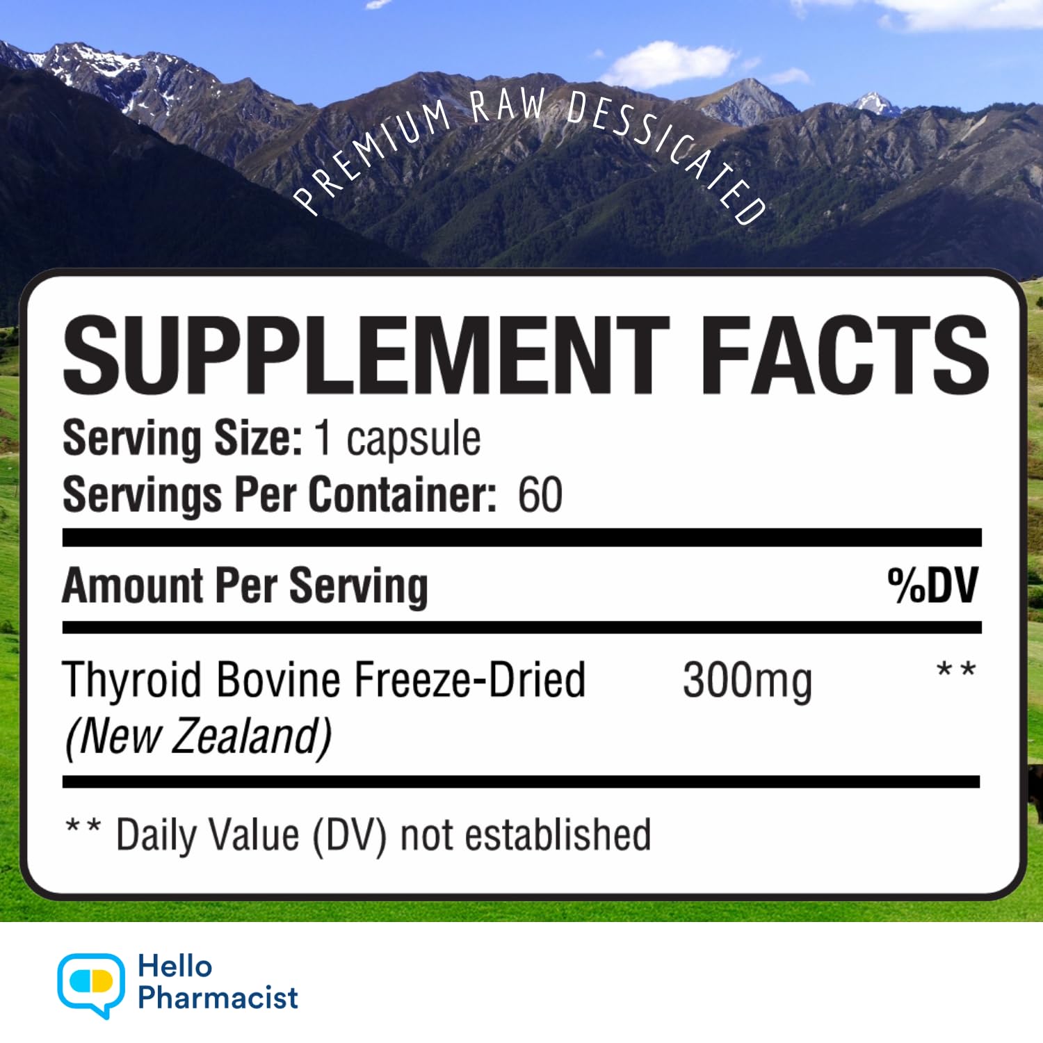 HelloPharmacist Thyroïde 300mg — capsules faciles à avaler pour une prise quotidienne.