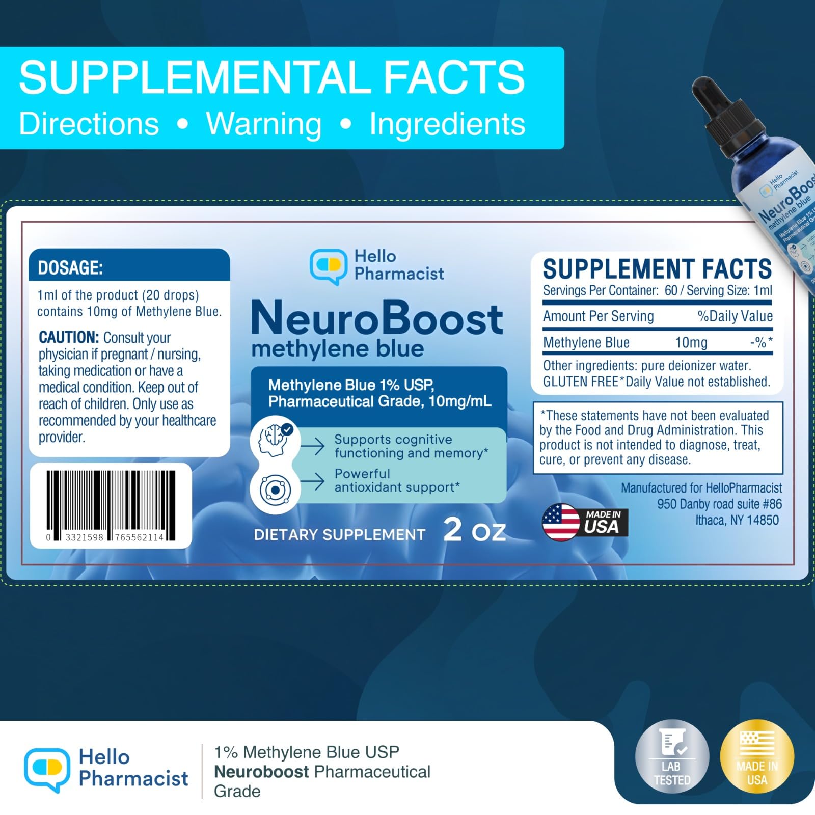 HelloPharmacist Neuroboost concentration amelioree, aide a rester attentif lors des sessions.