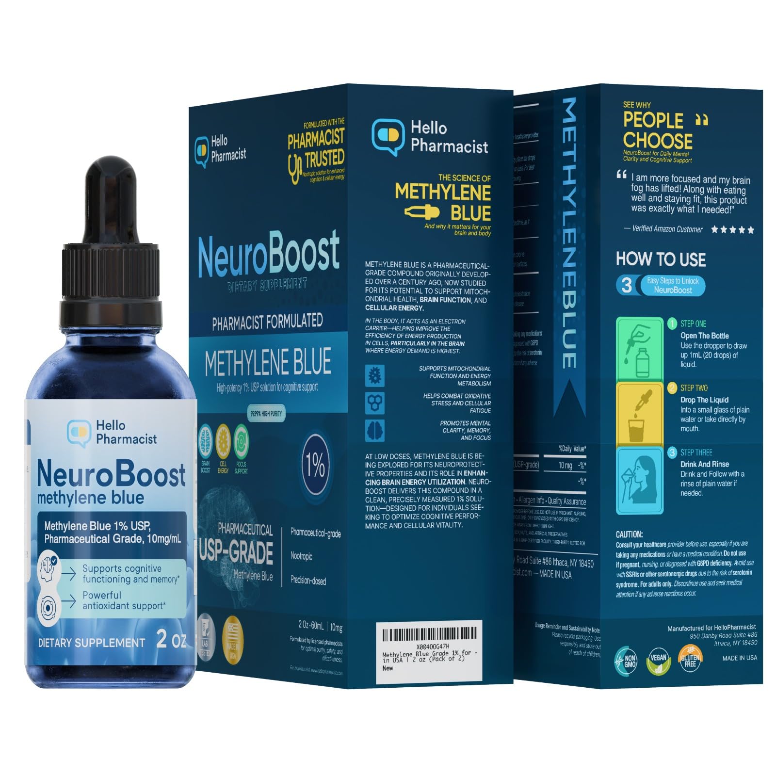 HelloPharmacist Neuroboost format liquide pratique, integration facile dans une routine.