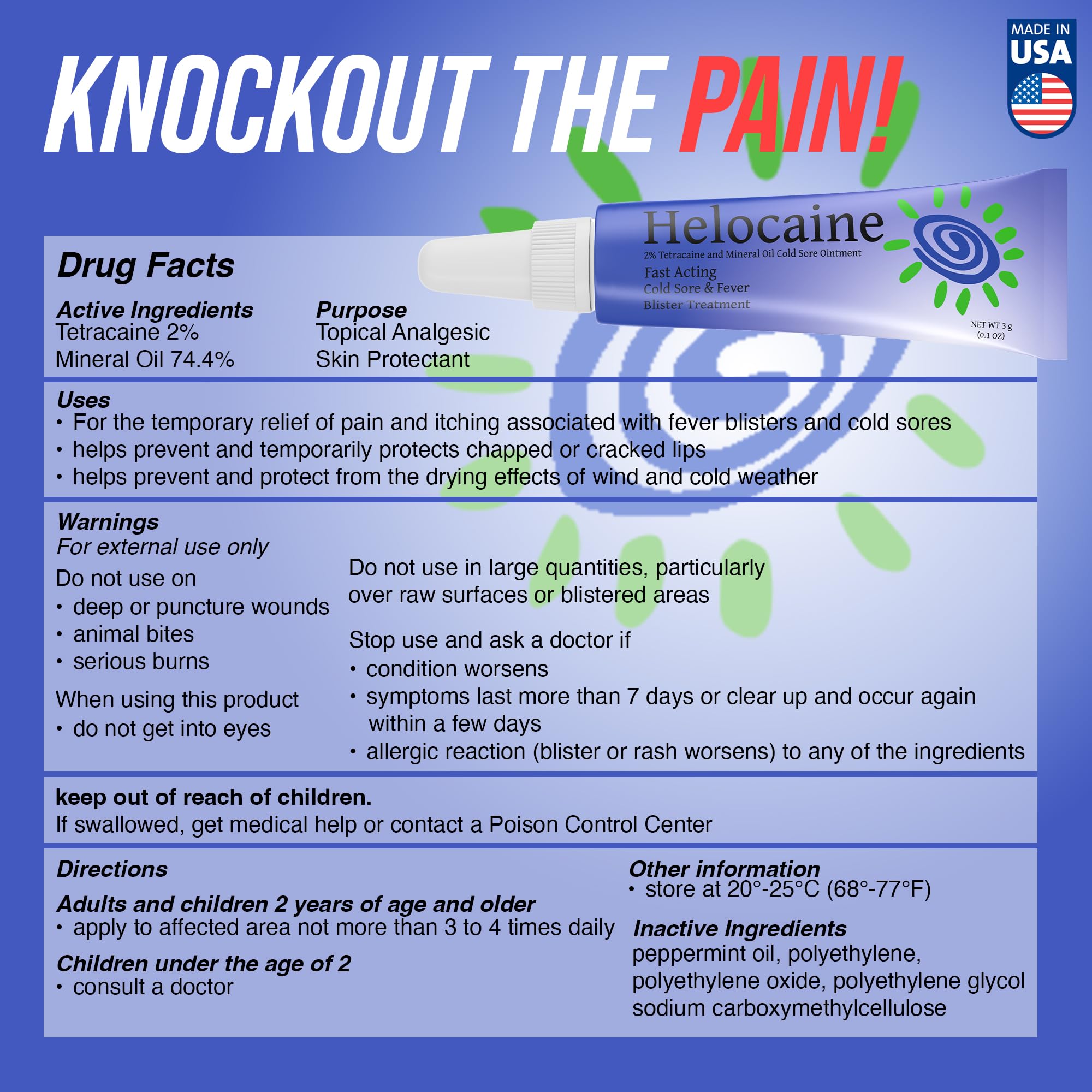 Helocaine en vente libre, usage courant