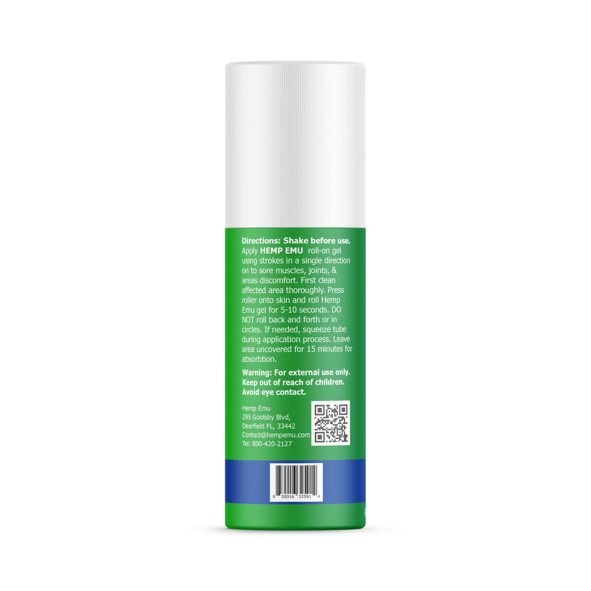 Hemp Emu gel rouleau formulation naturelle avec huiles essentielles.