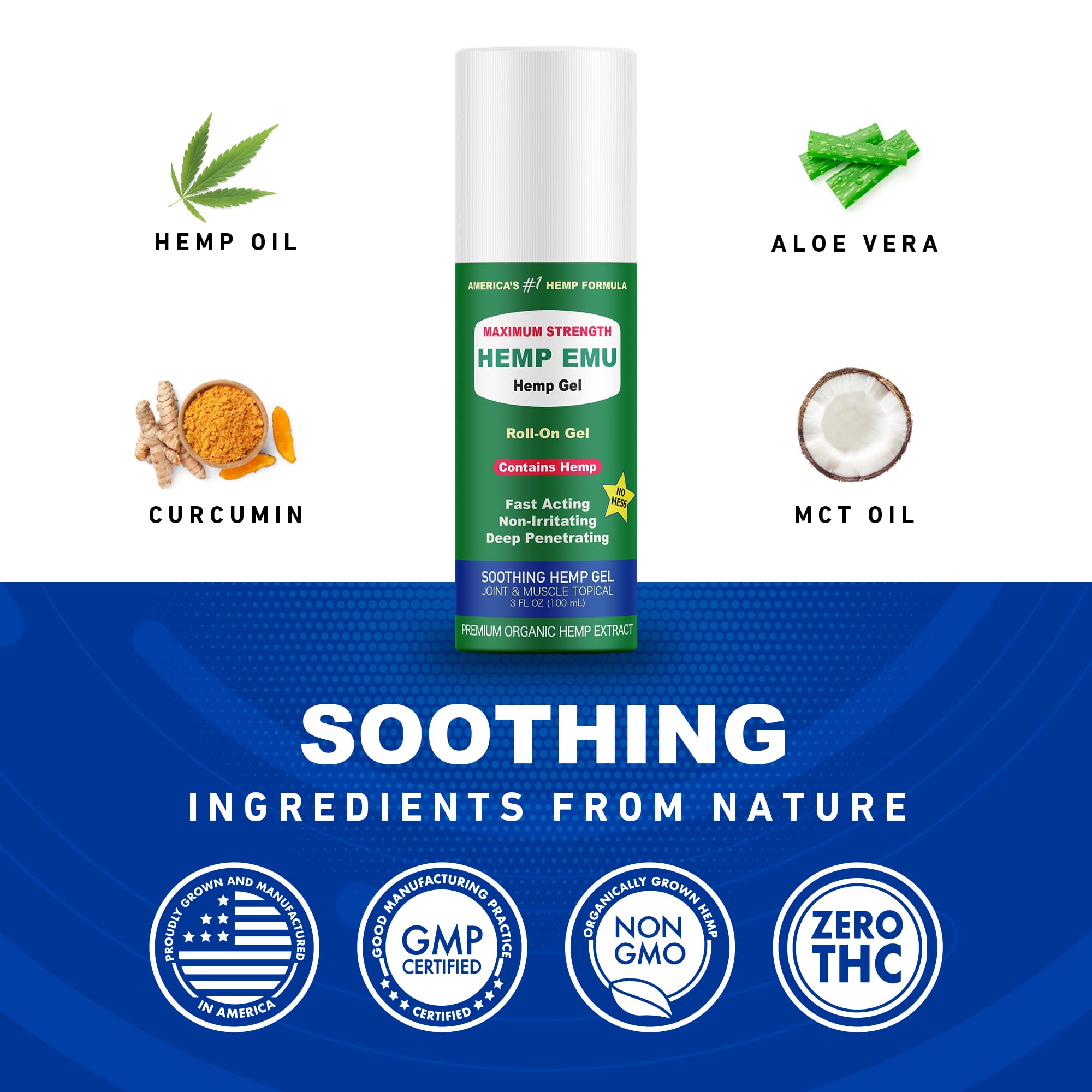 Hemp Emu gel rouleau apaise les articulations et améliore la mobilité.