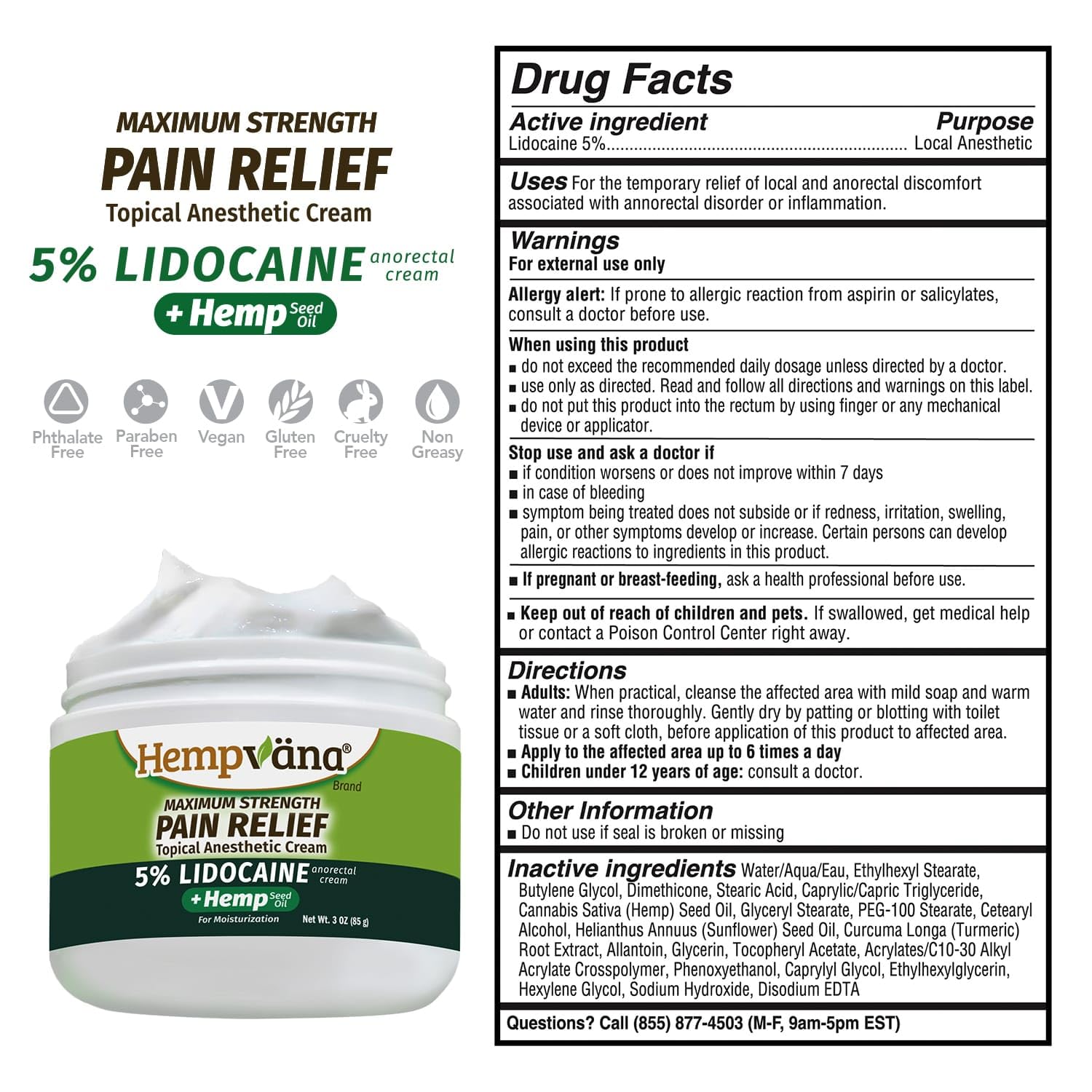 Hempvana crème relief 5% lidocaine – application topique précise sur la zone douloureuse.