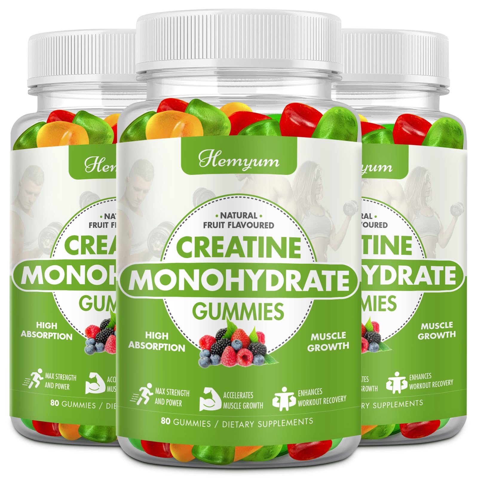 Bouteille Hemyum Creatine Gummies avec emballage, soutien à l'endurance