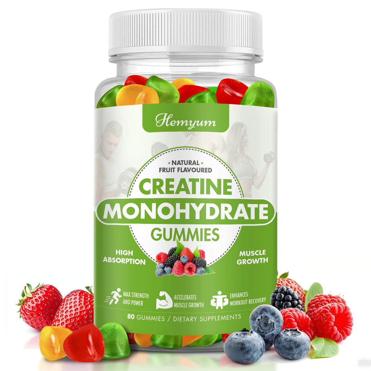Gommes Hemyum créatine monohydrate en bouteille, soutien potentiel à l'entraînement