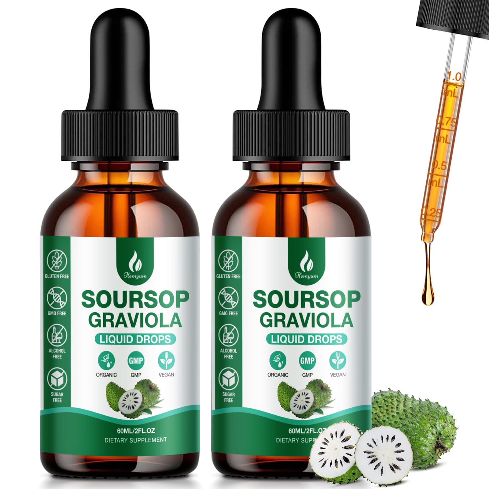 Hemyum Soursop Bitters Liquide bouteille avec compte-gouttes pour une utilisation rapide.