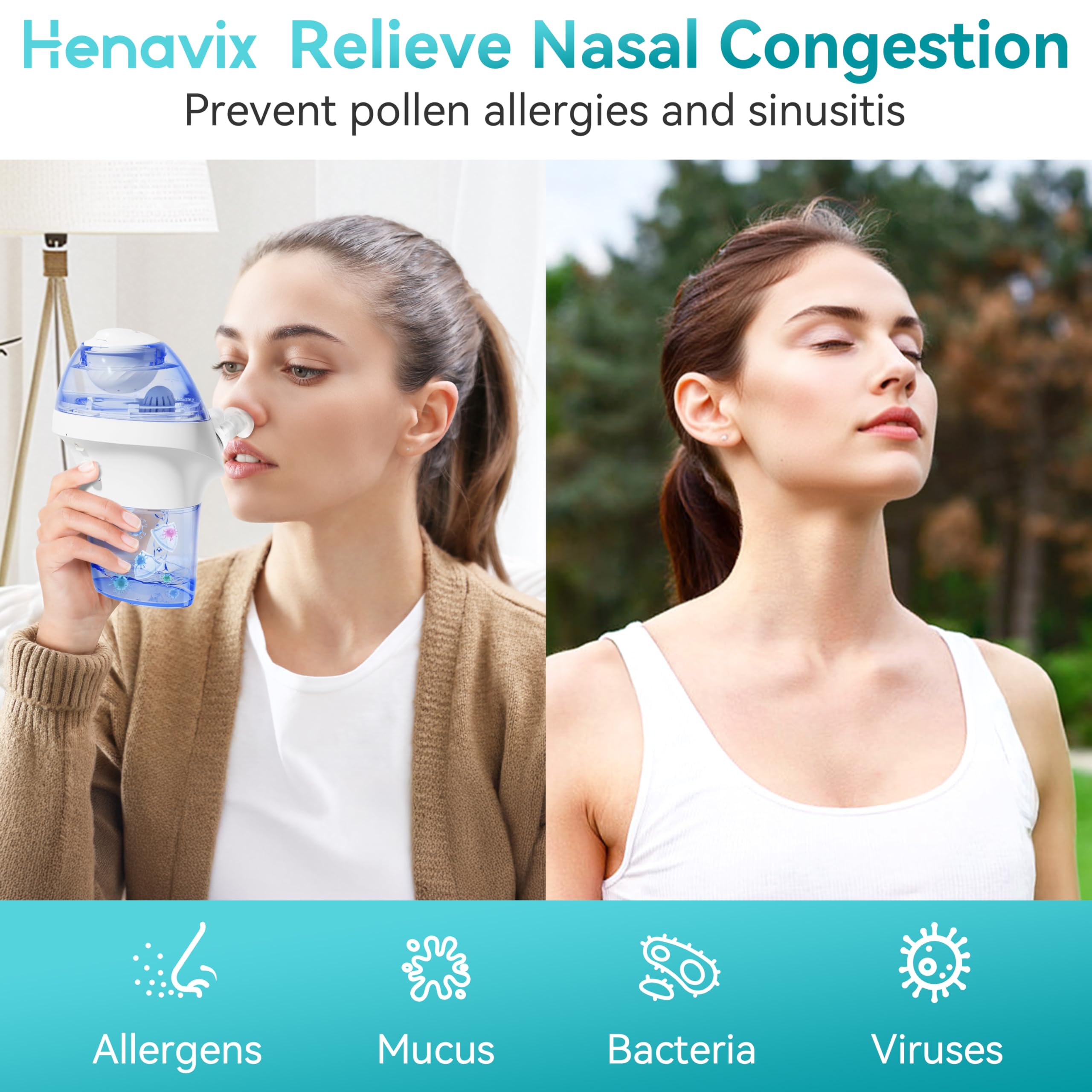 Nettoyeur nasal doux Henavix offrant un rinçage confortable et efficace.