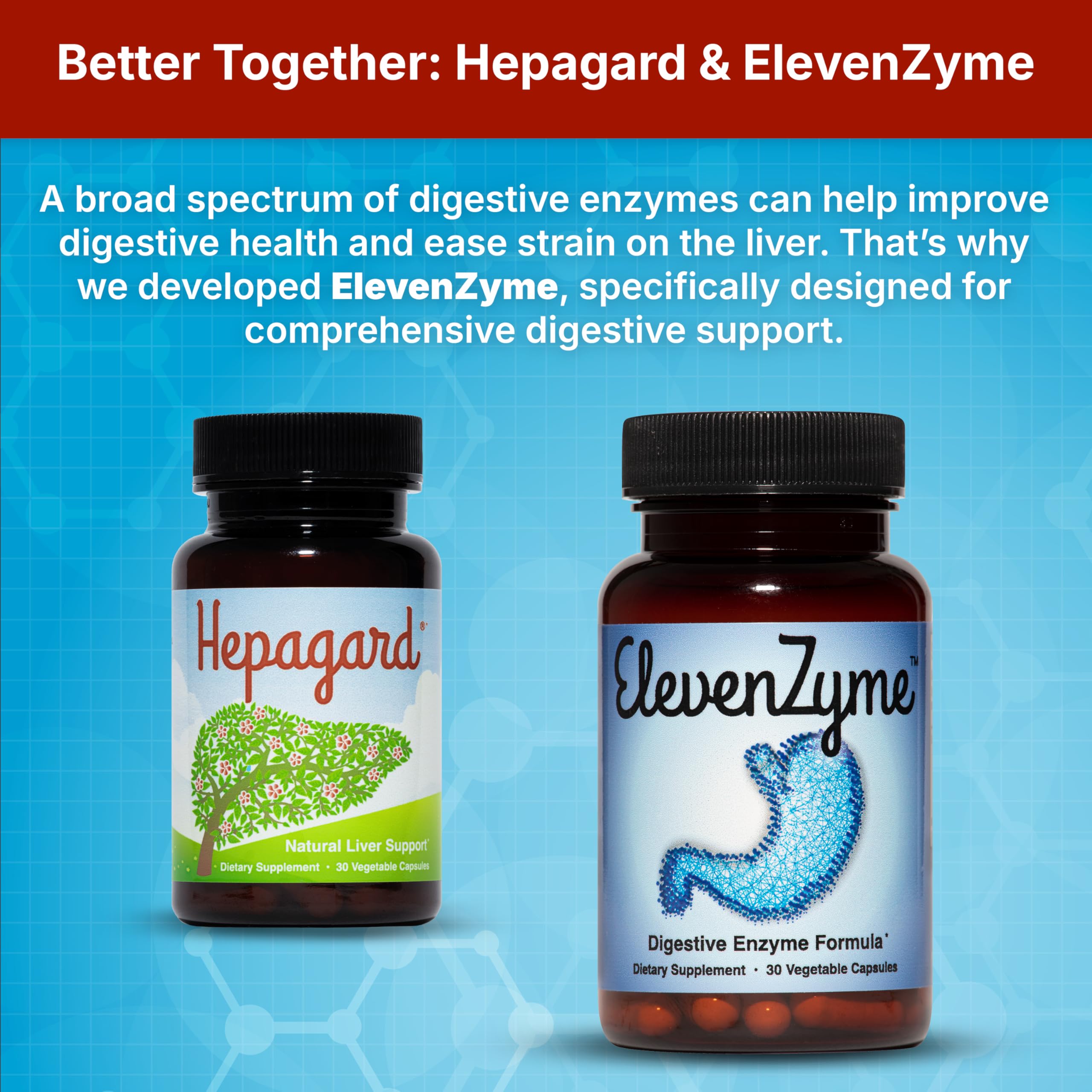 Hepagard: bouteille sans OGM, vegan et sans gluten.