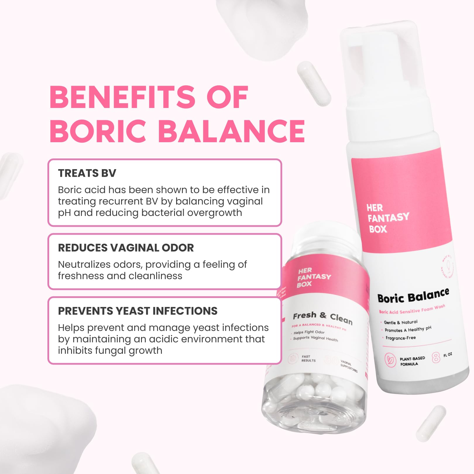 Her Fantasy Box Boric Balance Yoni Mousse pompe pratique pour doser sans effort