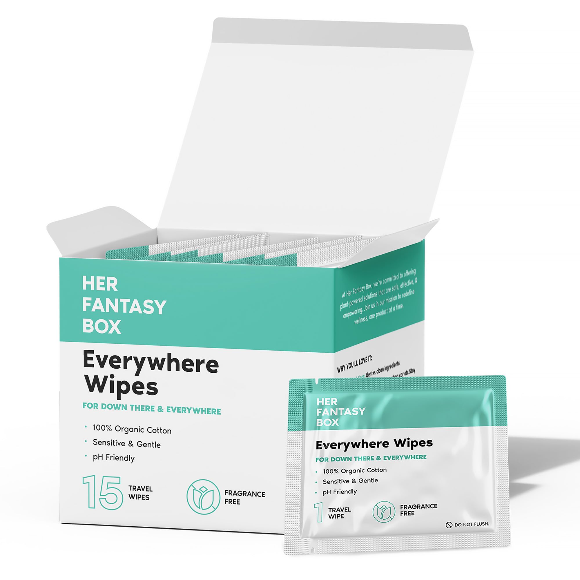 Her Fantasy Box Lingettes Partout, emballage compact idéal pour le sac