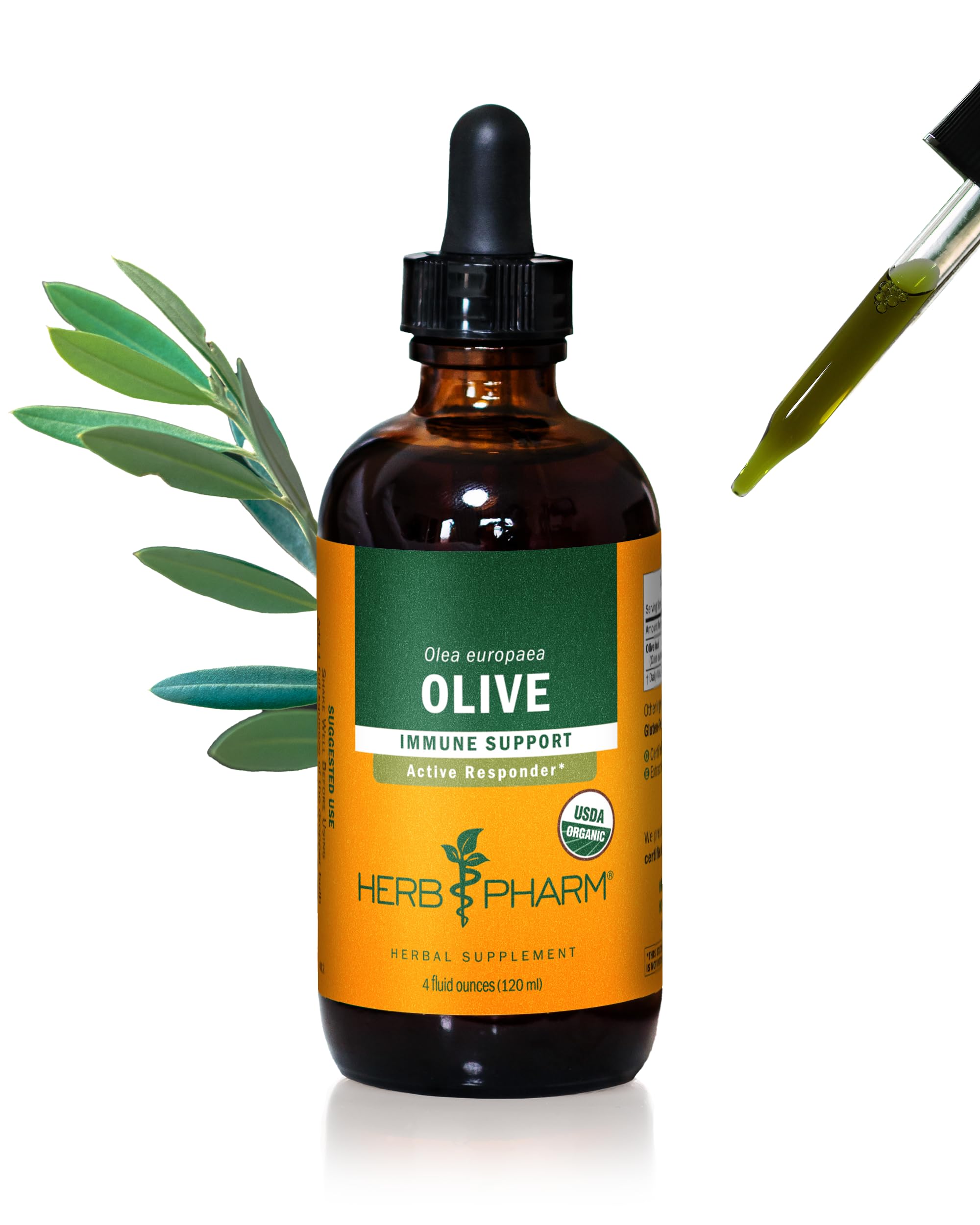 Herb Pharm bouteille-extrait-feuille-olivier bio, soutien potentiel du système immunitaire.