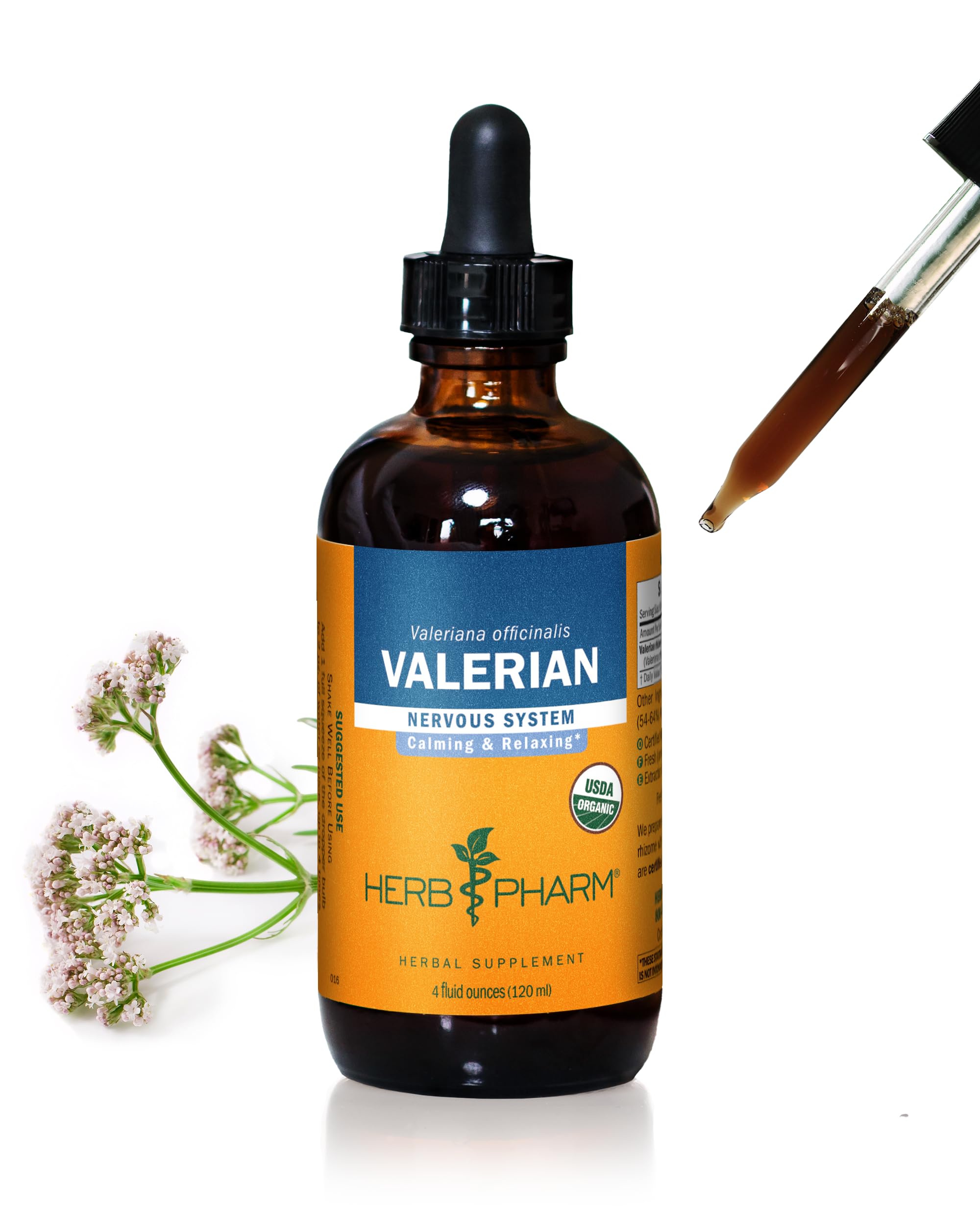 Herb Pharm Valériane: flacon prêt pour favoriser la détente du soir.