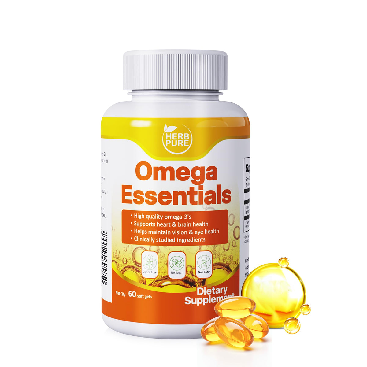 Bouteille HERB PURE omega-3 capules, pratique à intégrer à votre routine quotidienne.