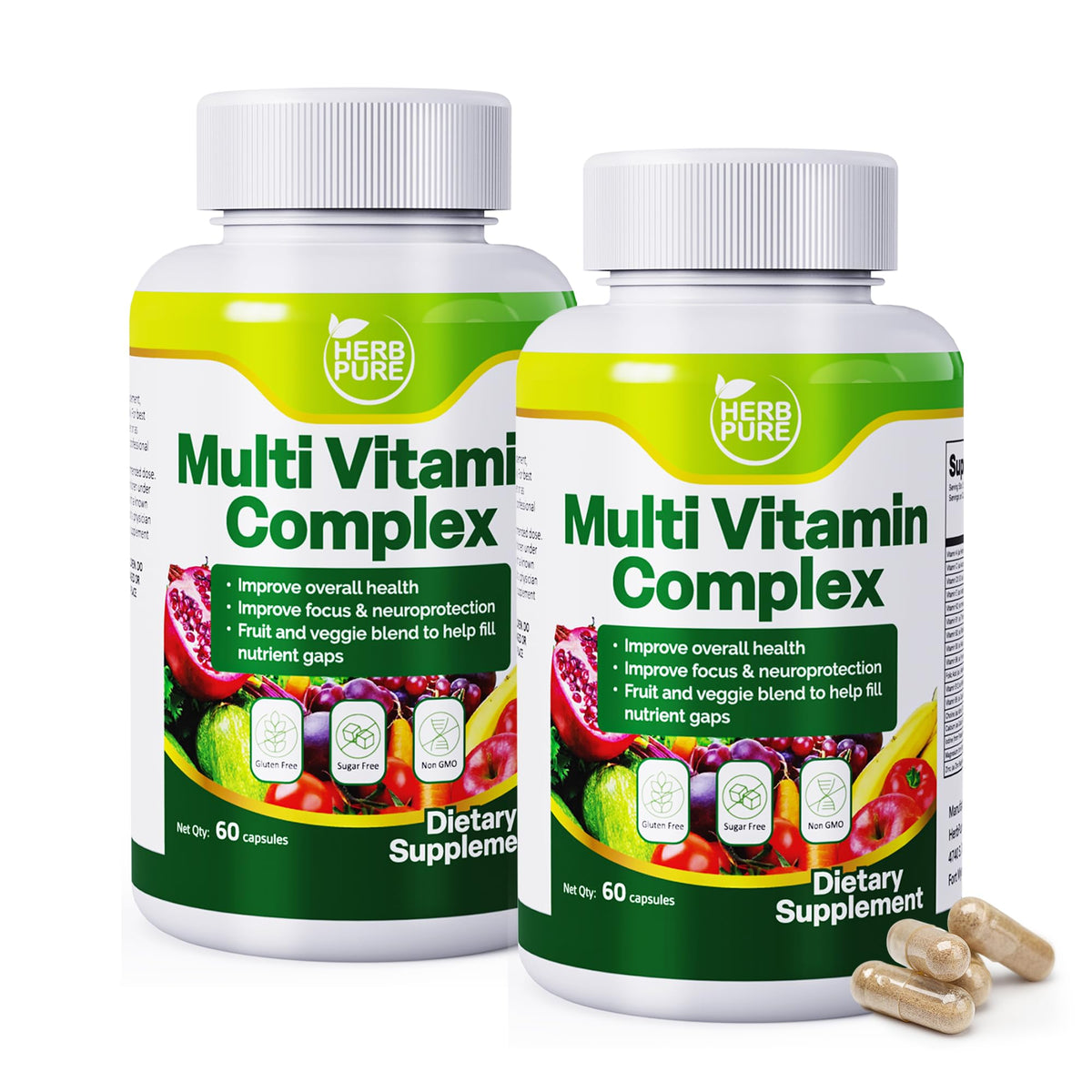 HERB PURE: bouteille de multivitamines pour un apport énergétique quotidien et bien-être.