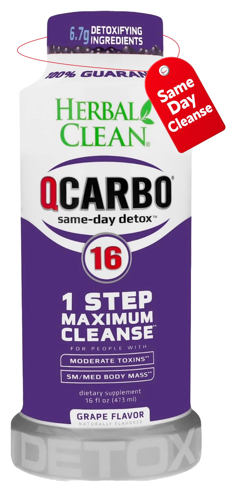 Bouteille Herbal Clean Qcarbo16 au goût raisin 16 oz prête à l’emploi pour une détox pratique.
