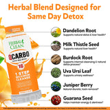 Herbal Clean Qcarbo16 étiquette du produit avec logo et ingrédients clés.