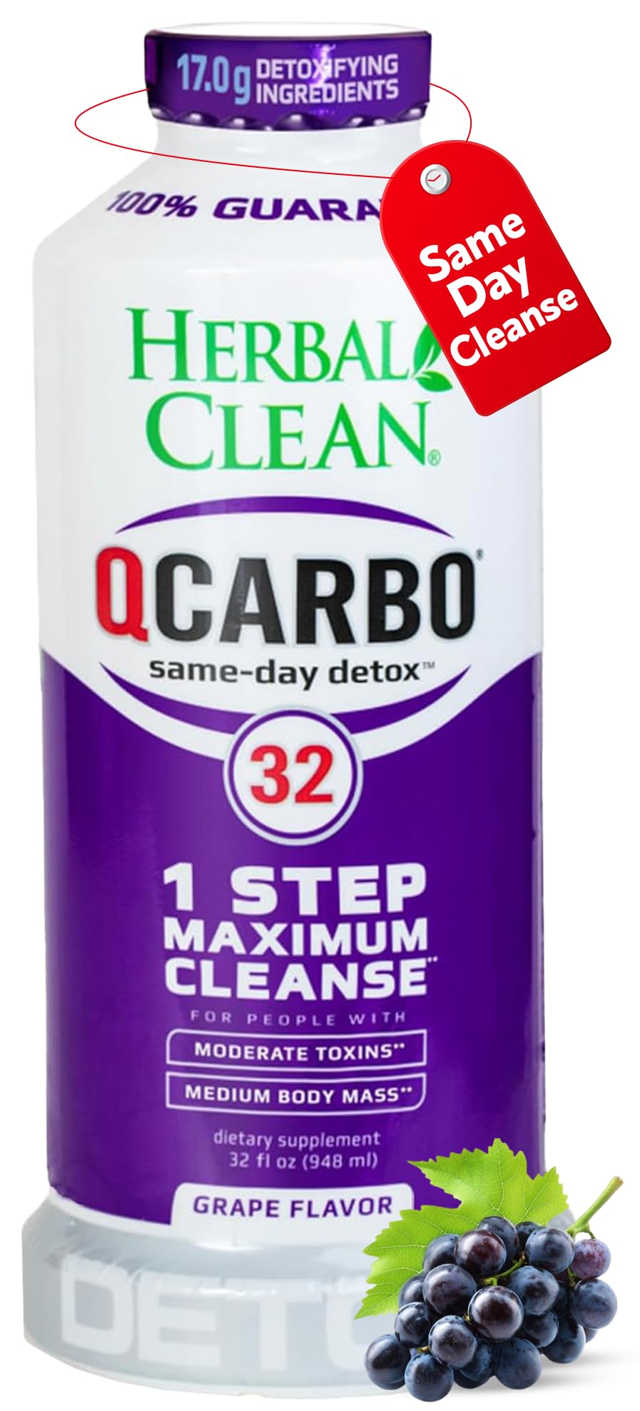 Herbal Clean Qcarbo32 – bouteille detox raisin pour une boisson rafraîchissante.