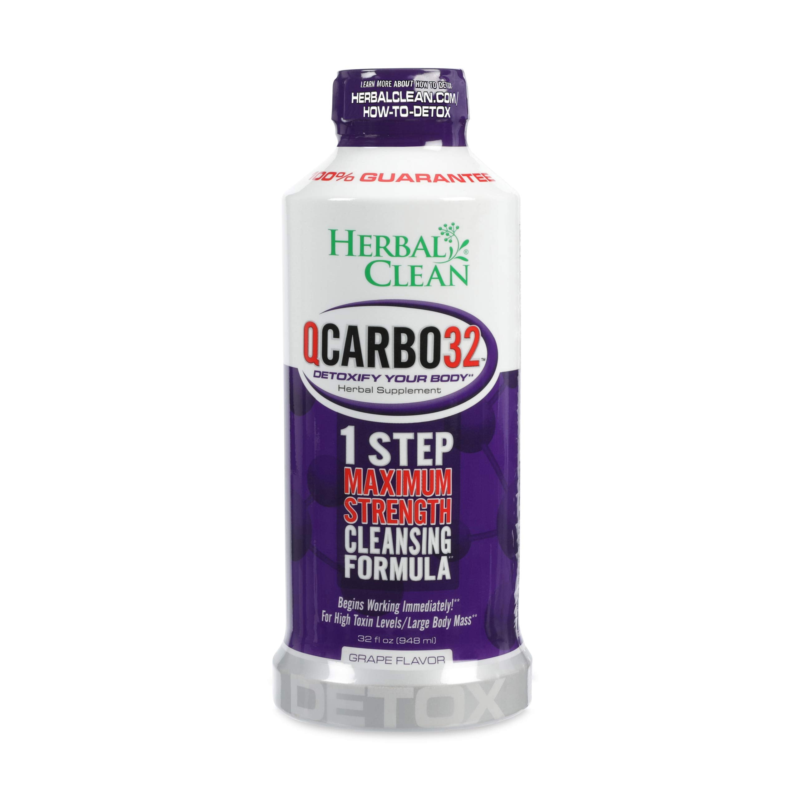 Herbal Clean Qcarbo32 – ingrédients psyllium-bromelaïne visibles sur l'étiquette.