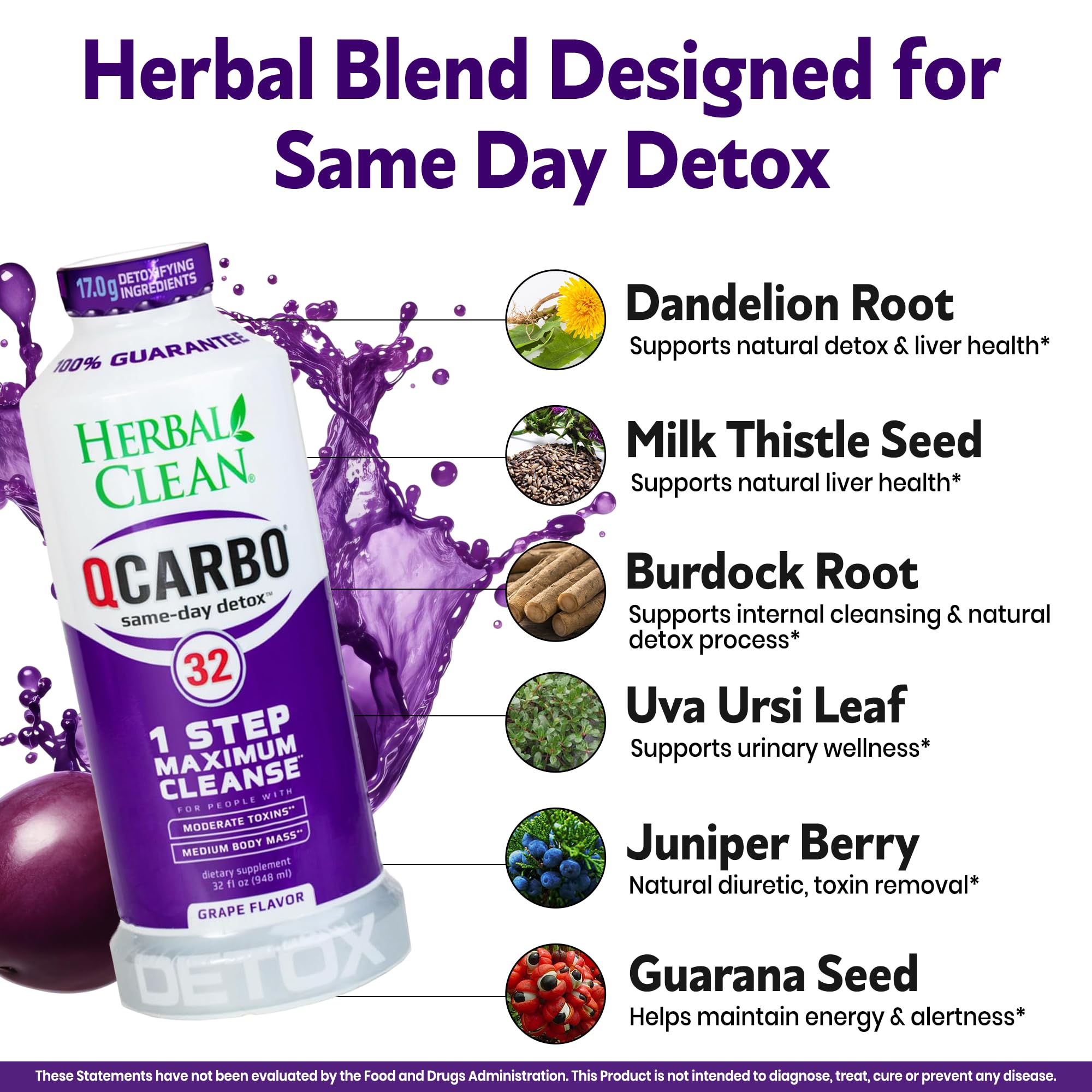 Herbal Clean Qcarbo32 – étiquette mettant en avant les vitamines B2 et B12.