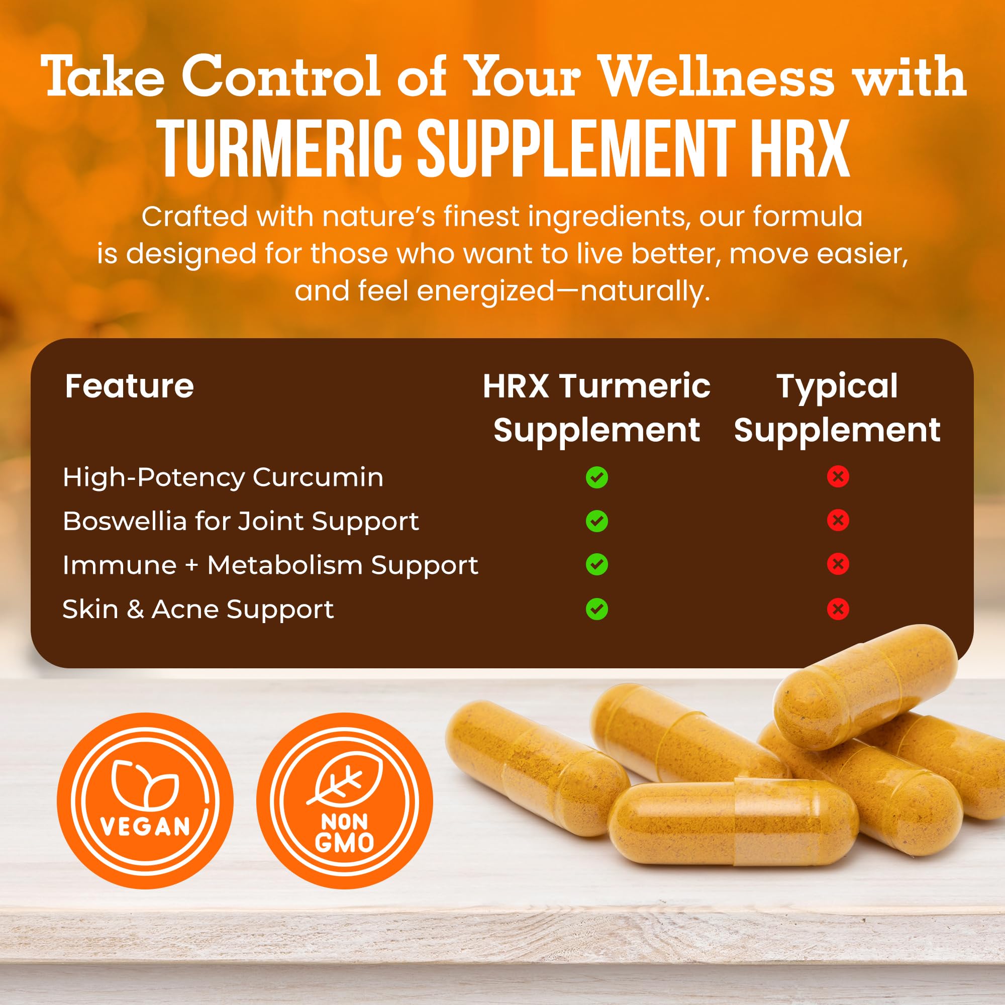 Herbal Destination HRX Curcuma, boswellia et curcuma pour articulations et immunité