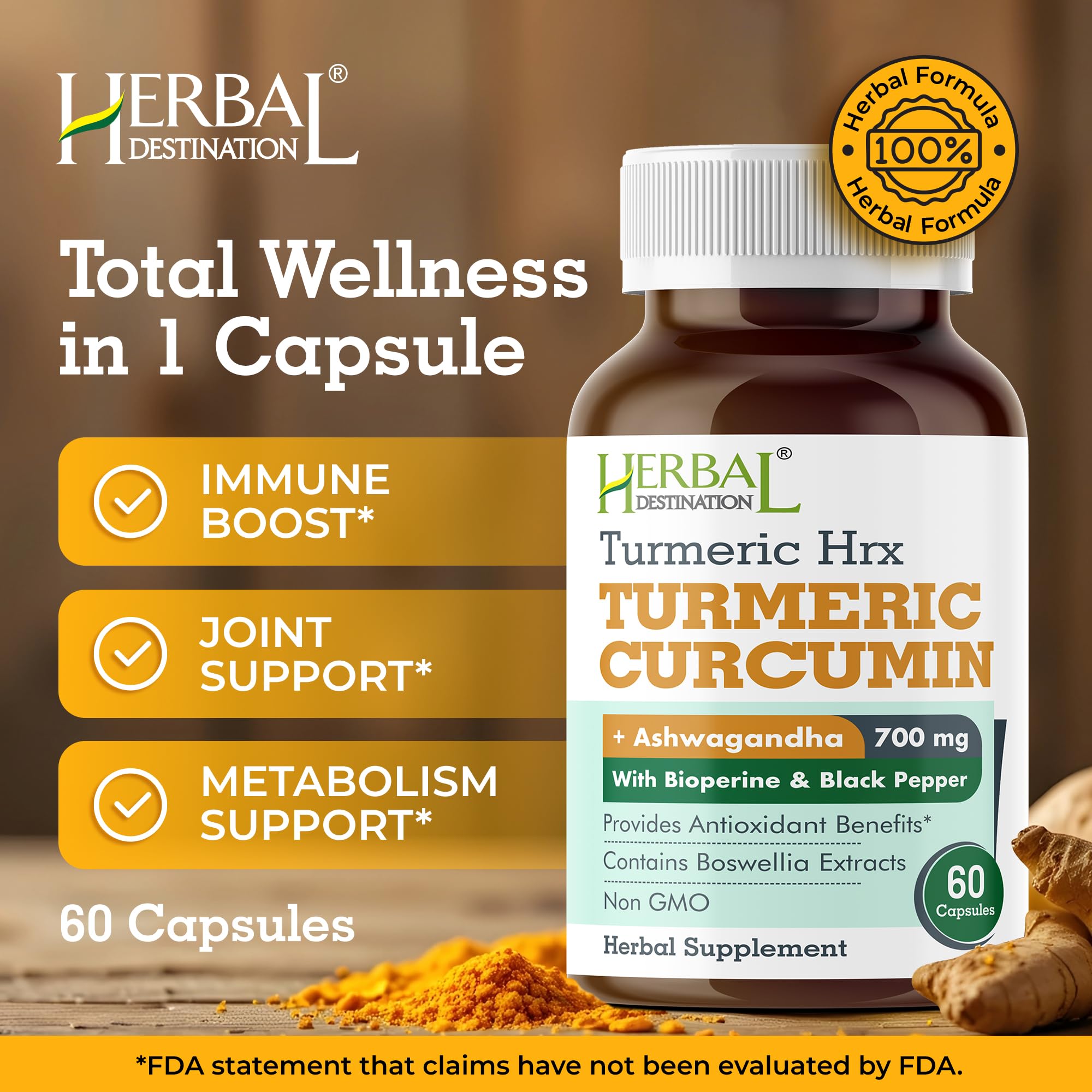 Herbal Destination HRX Curcuma, métabolisme soutenu par une formule riche en actifs