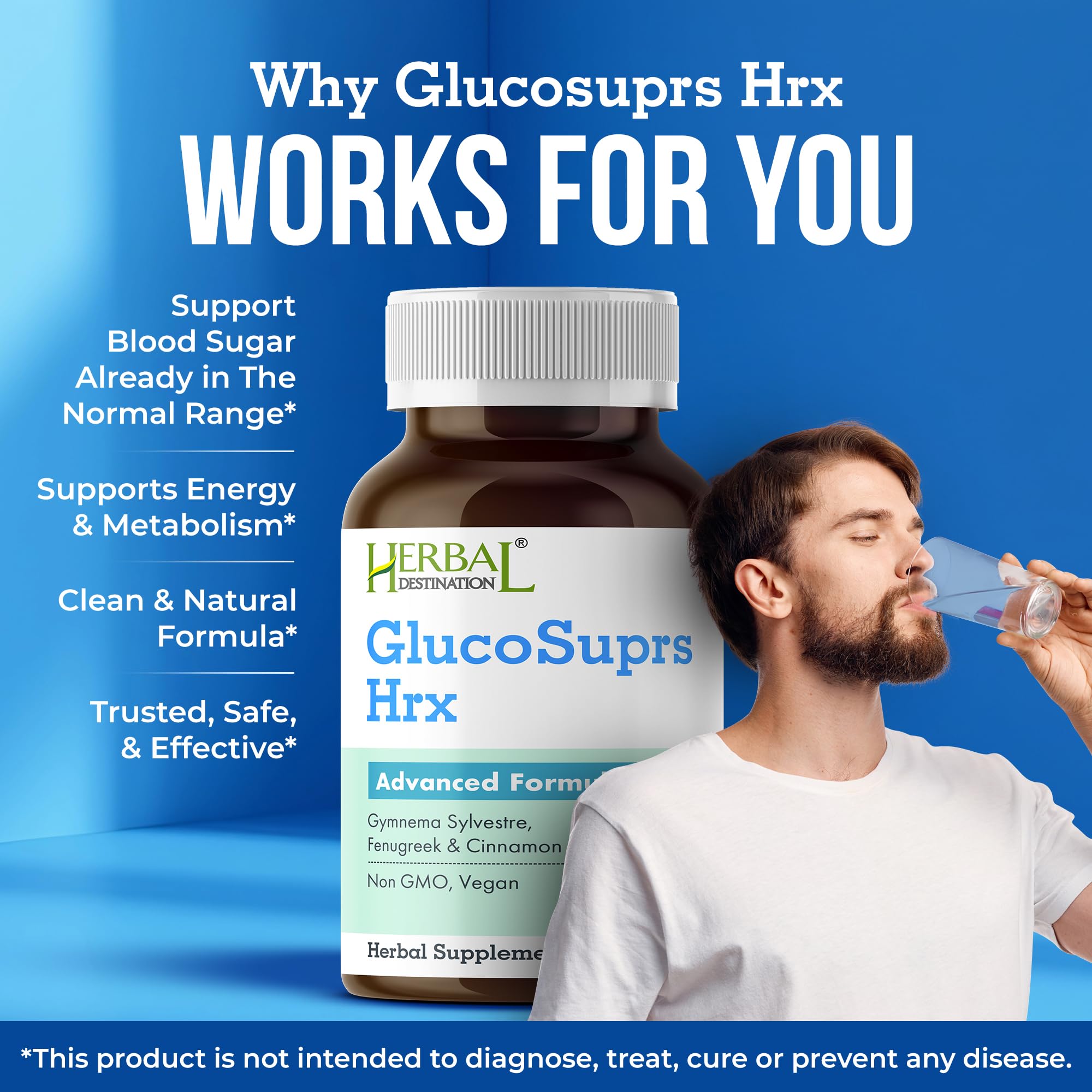 GlucoSuprs Hrx Herbal Destination – etiquette lisible, formulation naturelle