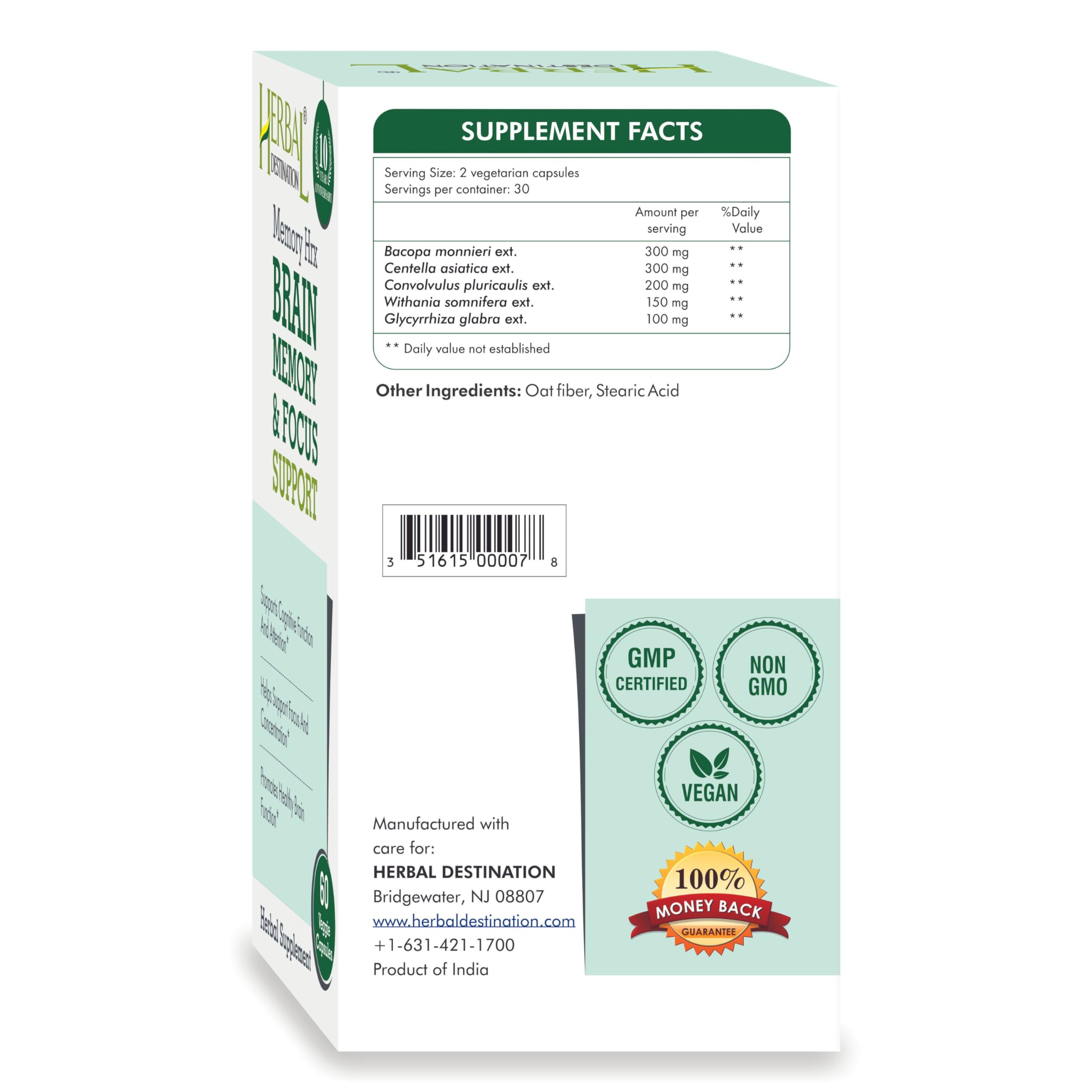 Herbal Destination Memory HRX : boîte pratique et capsules faciles à intégrer dans la routine.