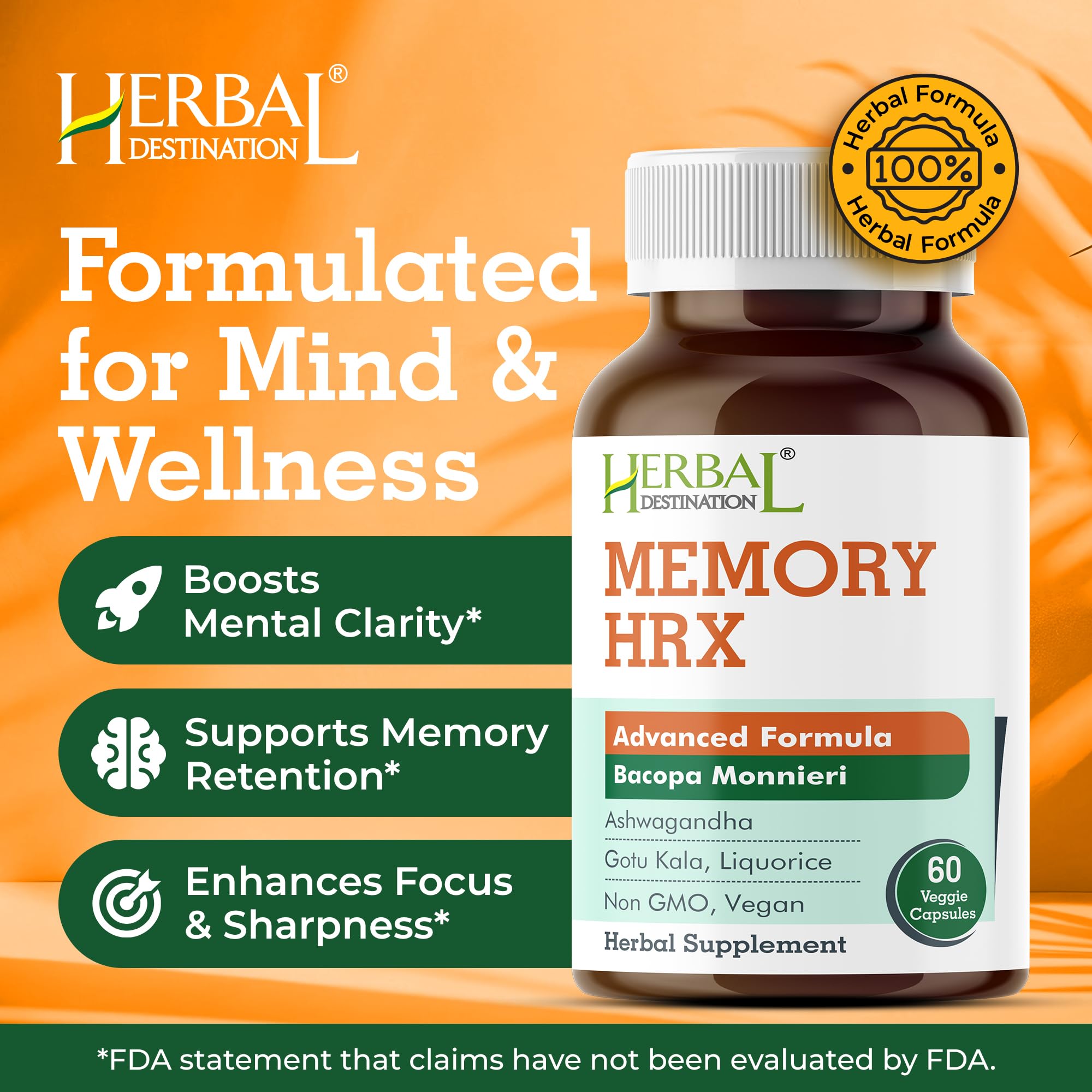 Herbal Destination Memory HRX : gélules végétariennes prêtes à être prises au quotidien.