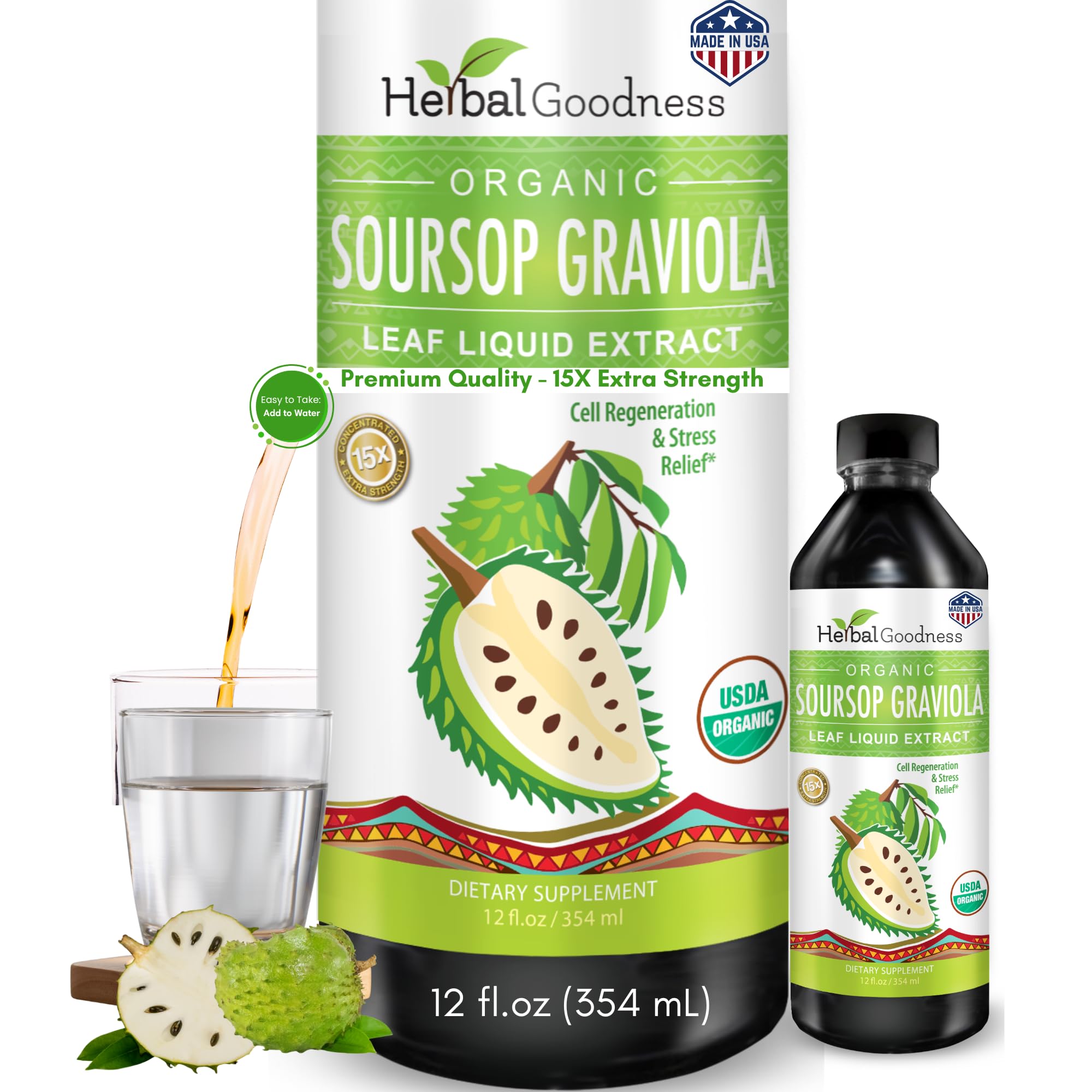 Herbal Goodness Soursop Drops – flacon et gouttes, soutien digestif quotidien.