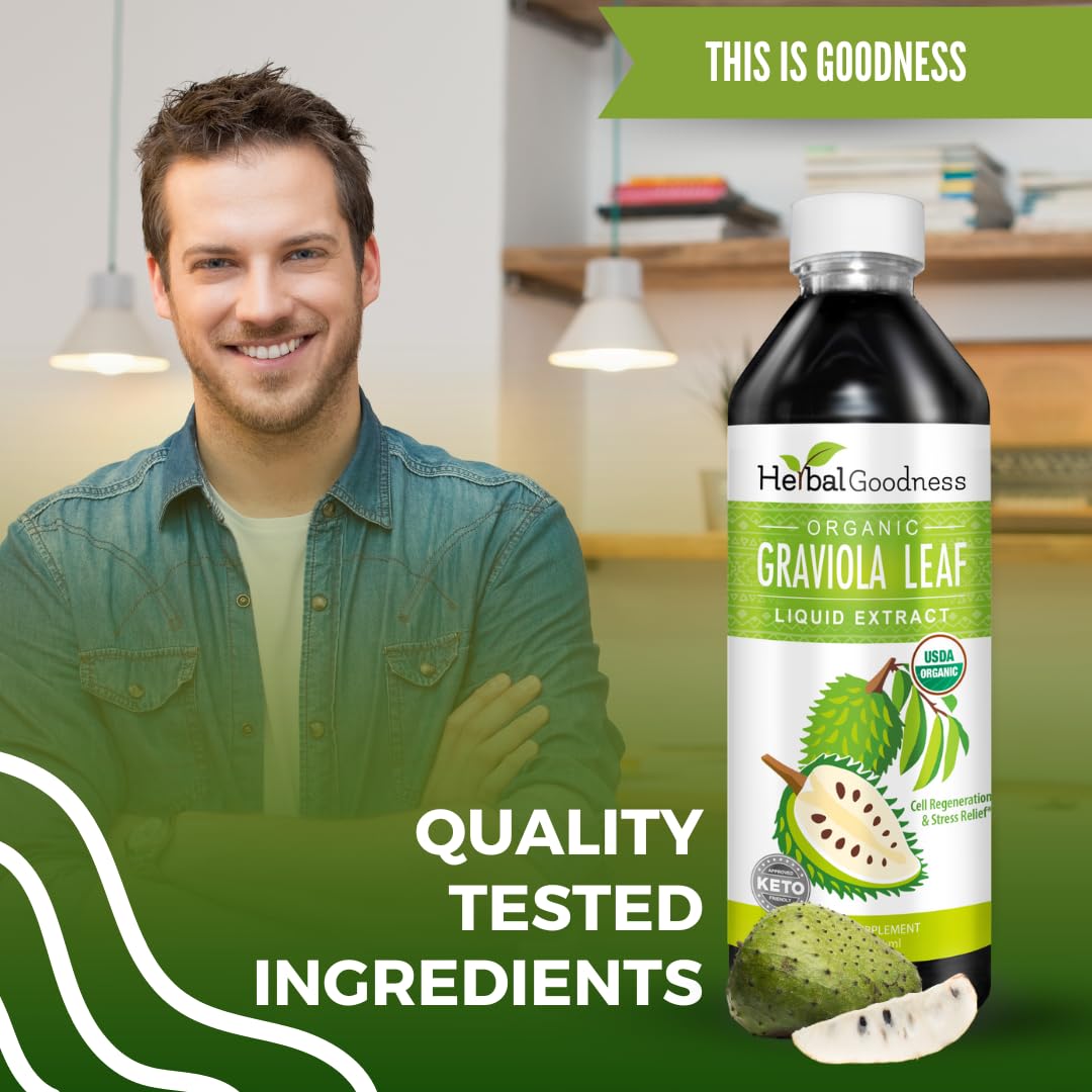 Herbal Goodness Soursop Drops – fabriqué aux États‑Unis avec ingrédients biologiques.