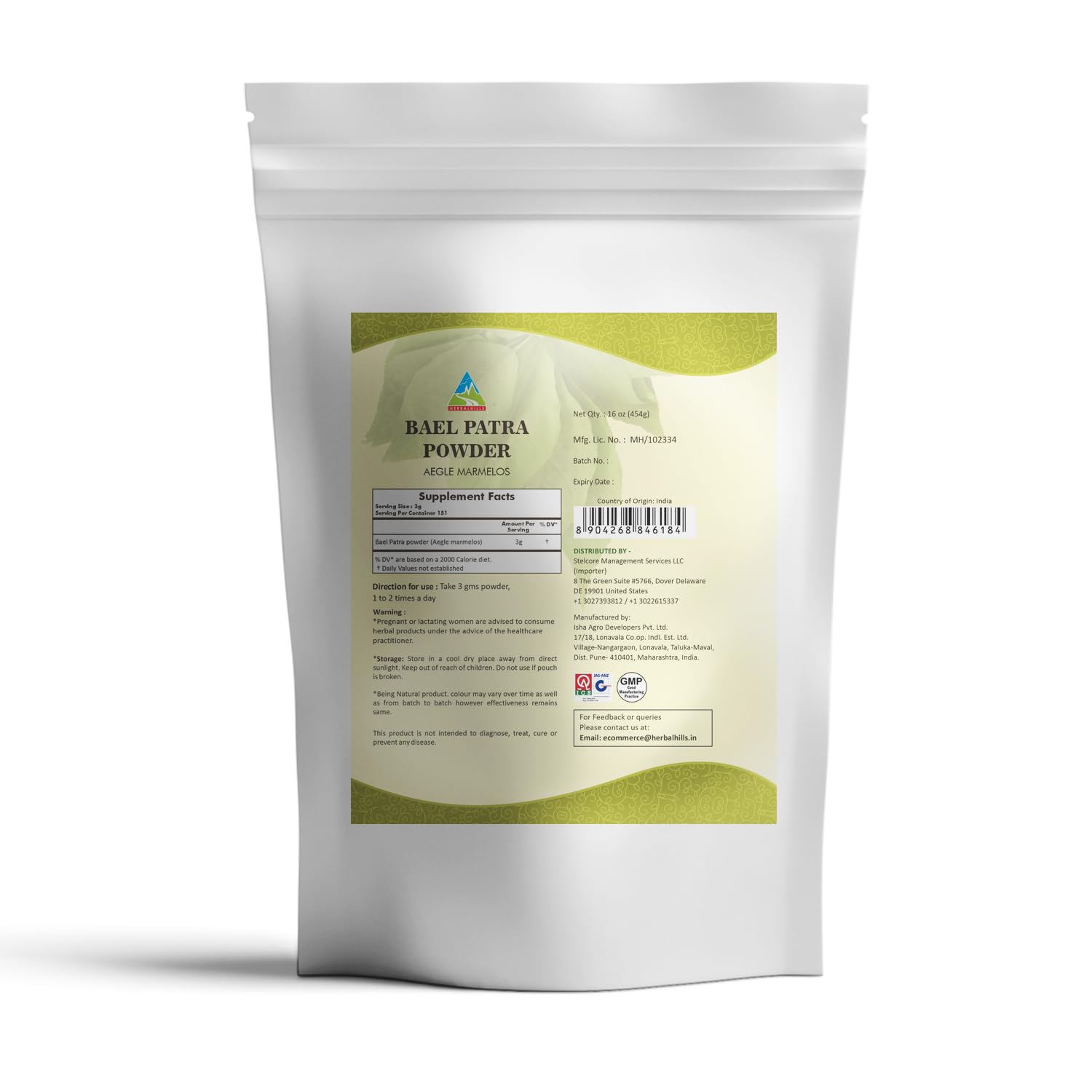 Herbal Hills Bael Patra: poudre prête à doser dans un bocal de 454 g