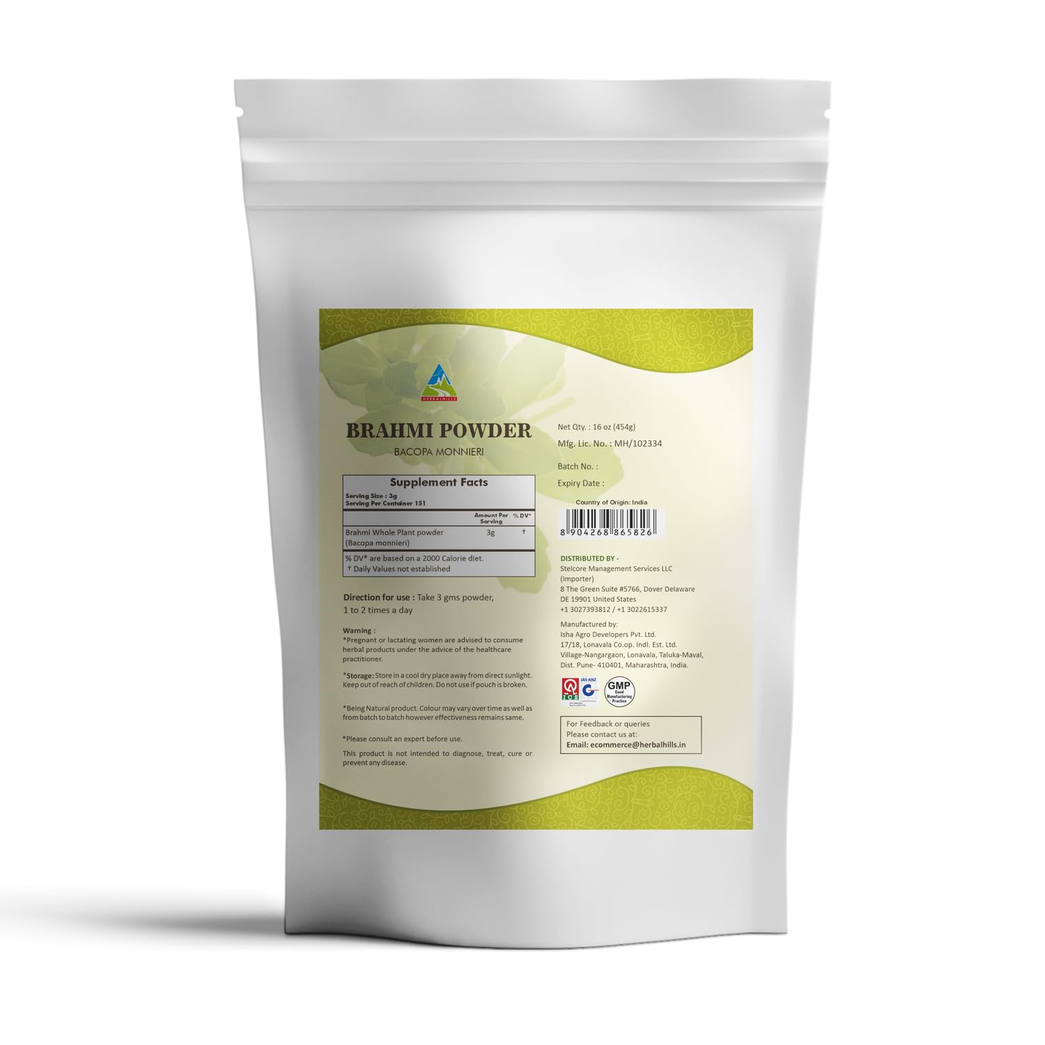 Herbal Hills Brahmi poudre-fin: texture ultra fine prête pour masques capillaires.