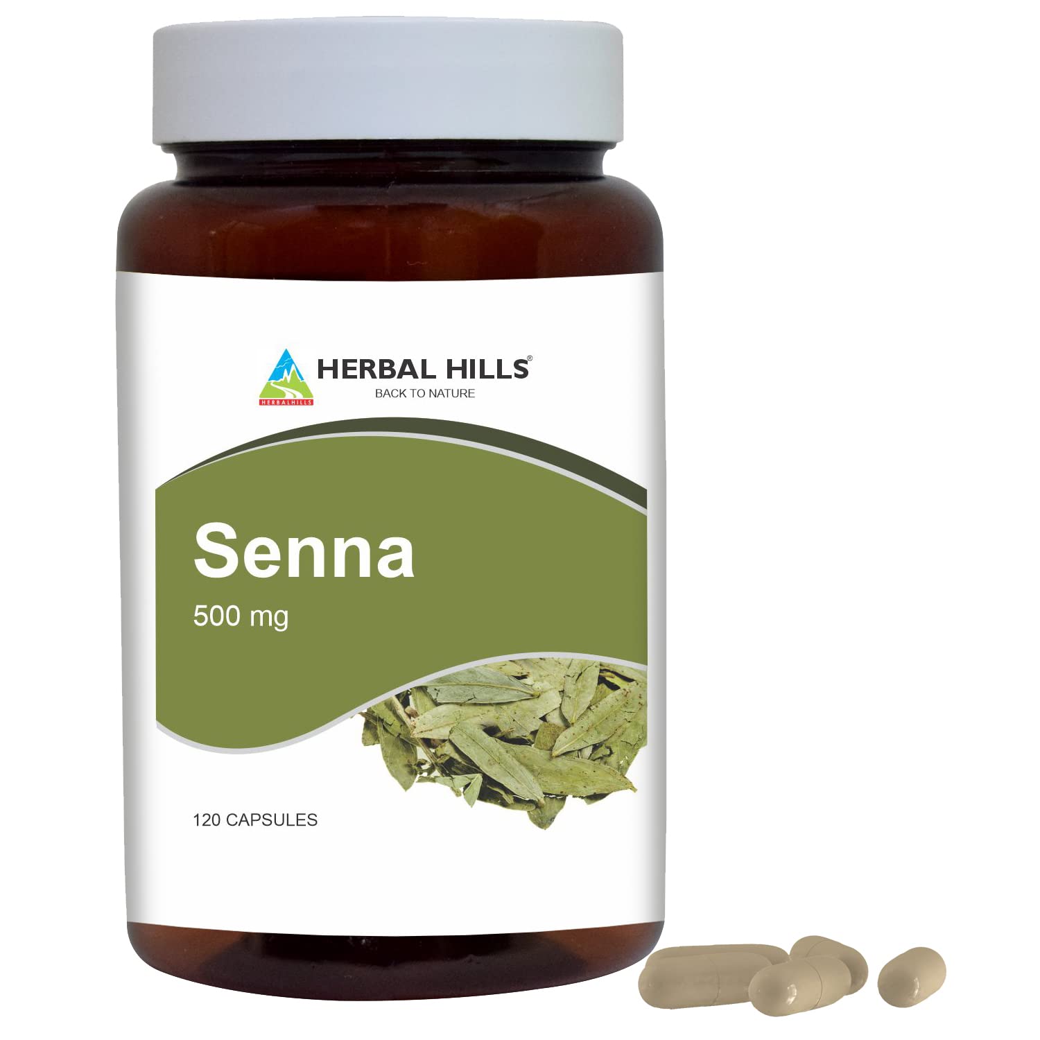 HERBAL HILLS Senna Capsules, boîte 120 capsules 500 mg, soutien digestif naturel.