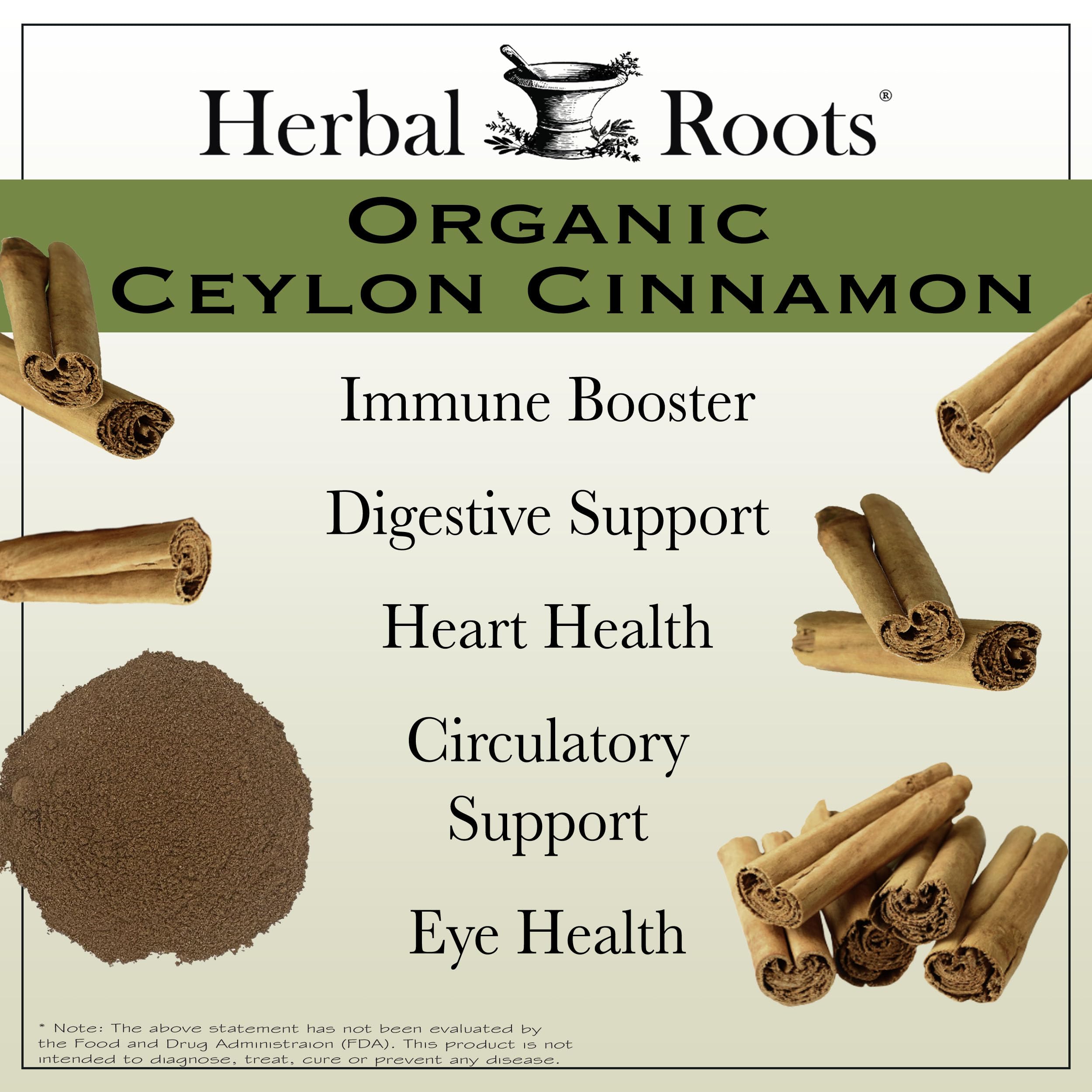 Étiquette Herbal Roots Cannelle de Ceylan: indication biologique et format clair