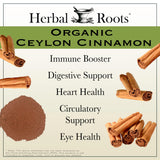 Étiquette Herbal Roots Cannelle de Ceylan: indication biologique et format clair