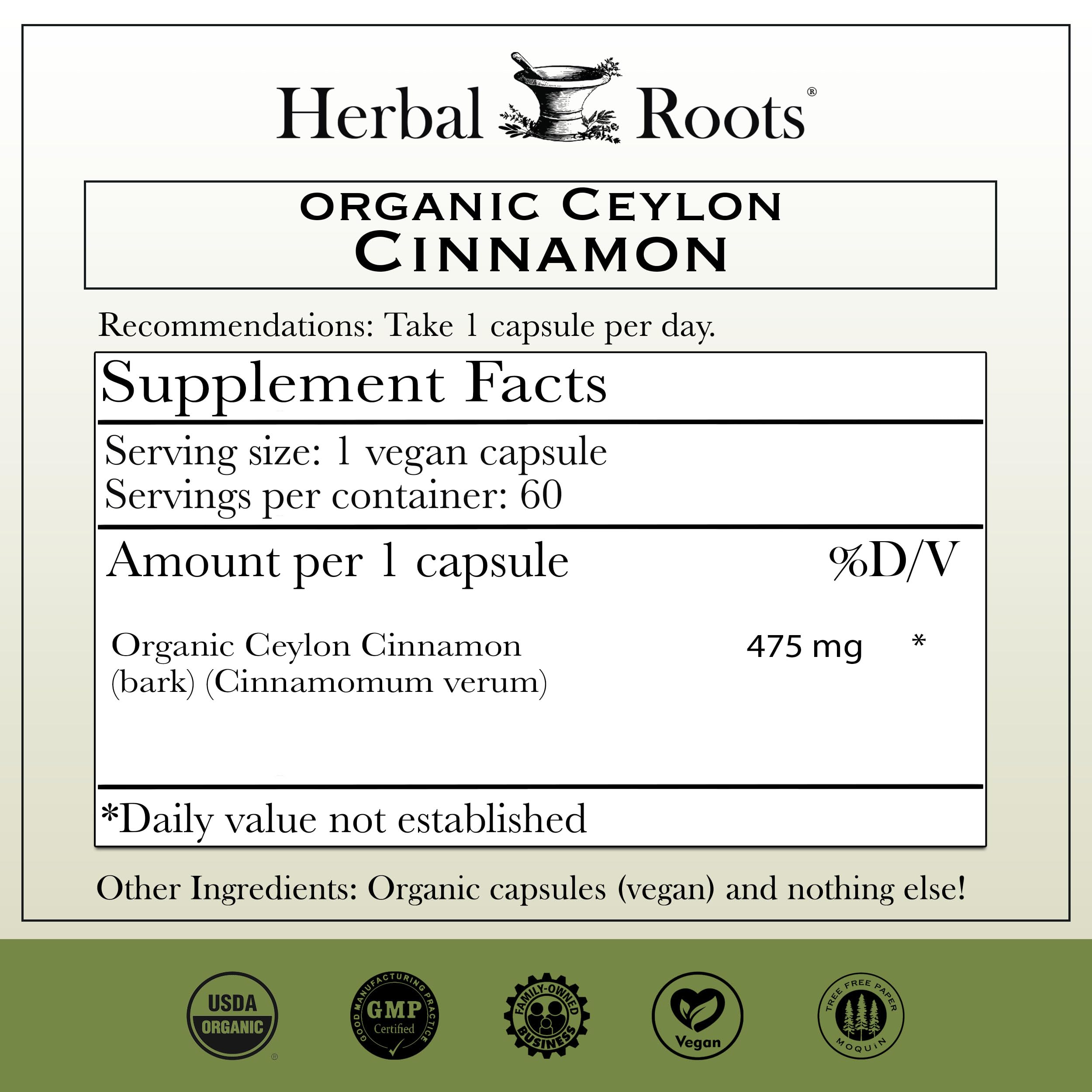 Capsules Herbal Roots Cannelle de Ceylan: ingestion facile et quotidienne