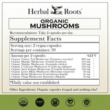 Capsules végétales Herbal Roots mélange 8 champignons apport potentiel pour l'immunité.