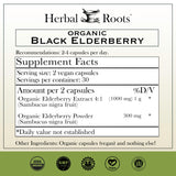 Étiquette claire Herbal Roots sur la bouteille avec design naturel.