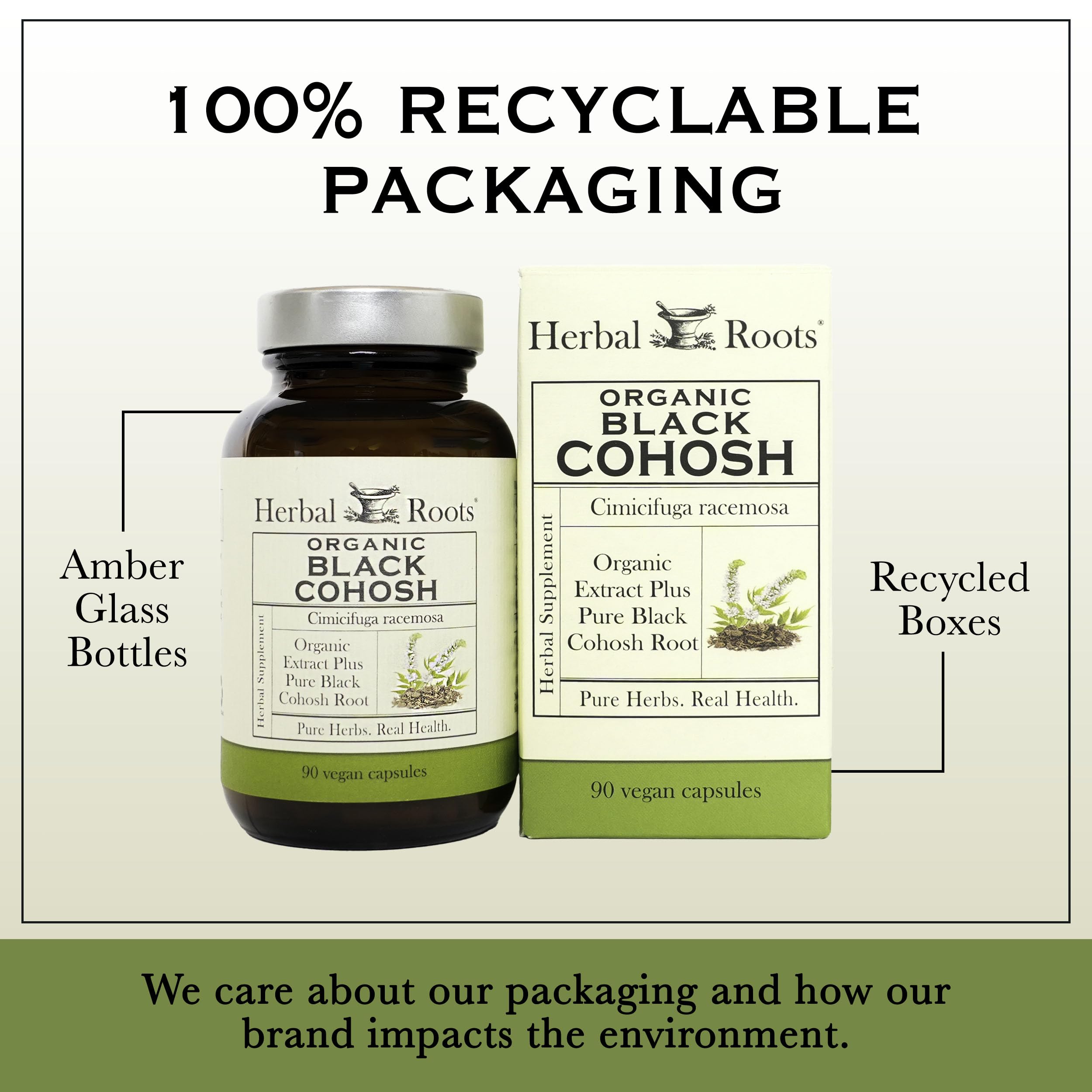 Herbal Roots Actée à Grappes Noires – capsules véganes sans additifs, pureté assurée.