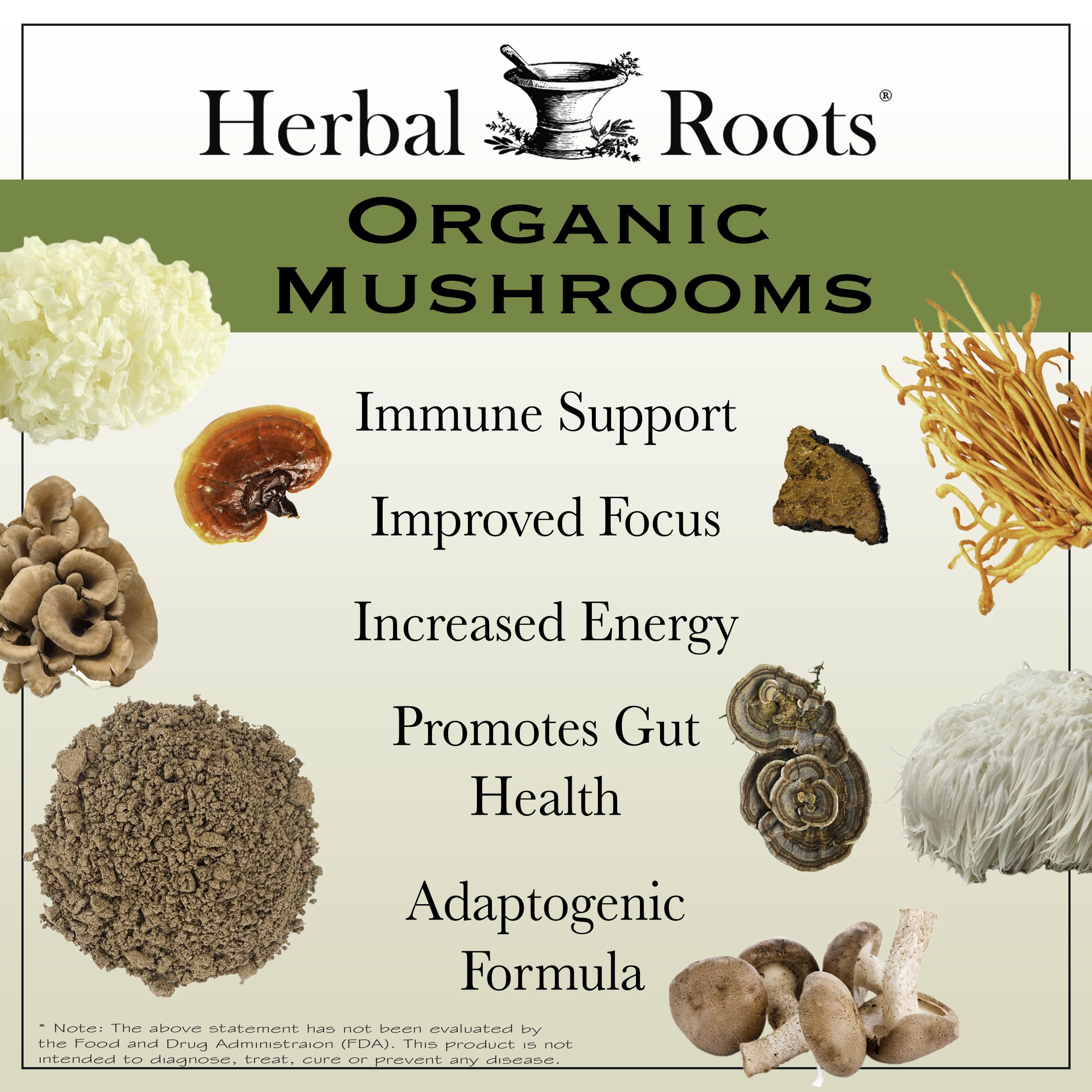 Logo USDA biologique et contrôle cgmp sur l'emballage Herbal Roots.