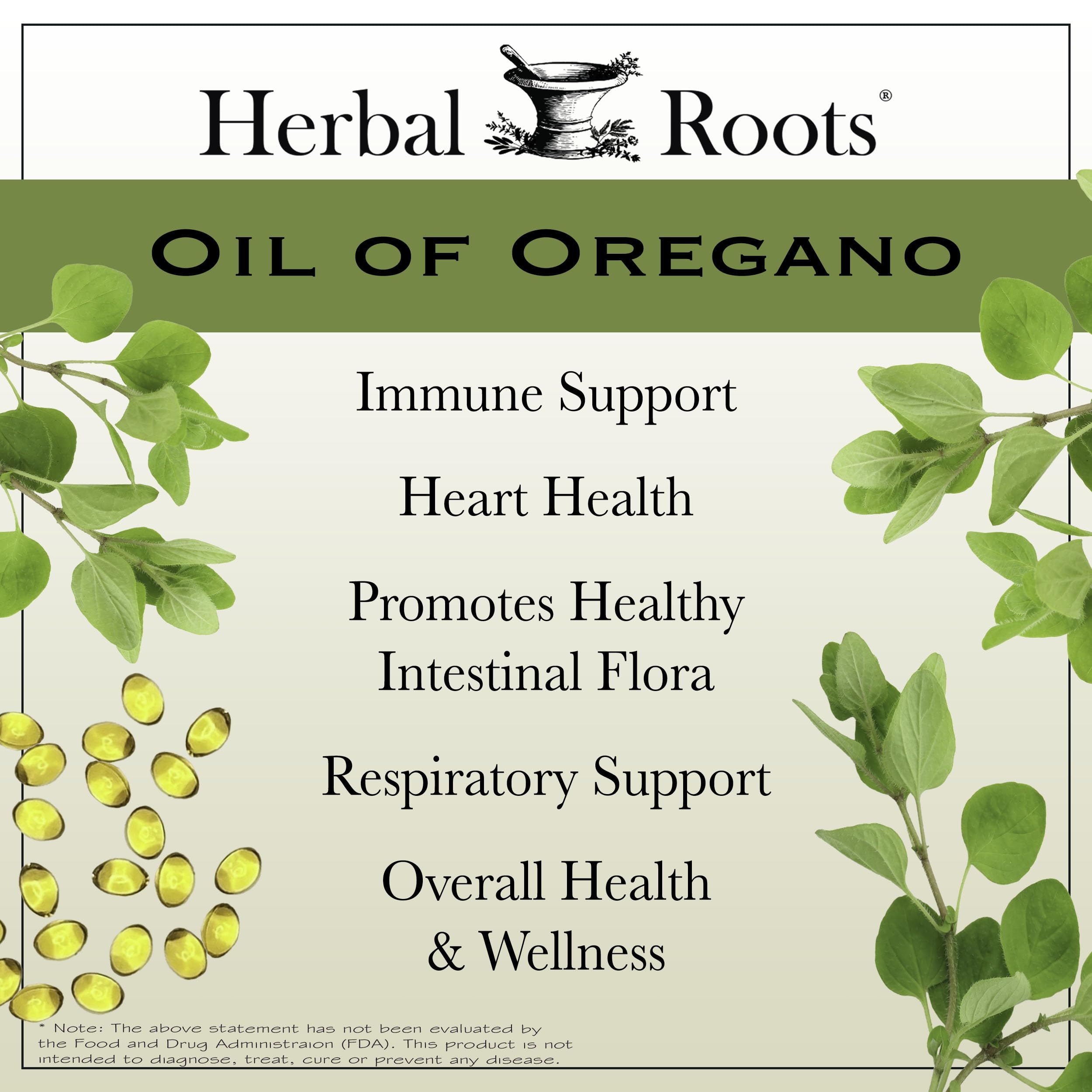Étiquette Herbal Roots sans additifs et emballage clair.