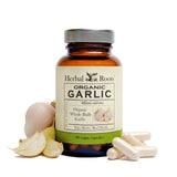 Herbal Roots ail bio 600 mg en bouteille, soutien potentiel immunitaire.