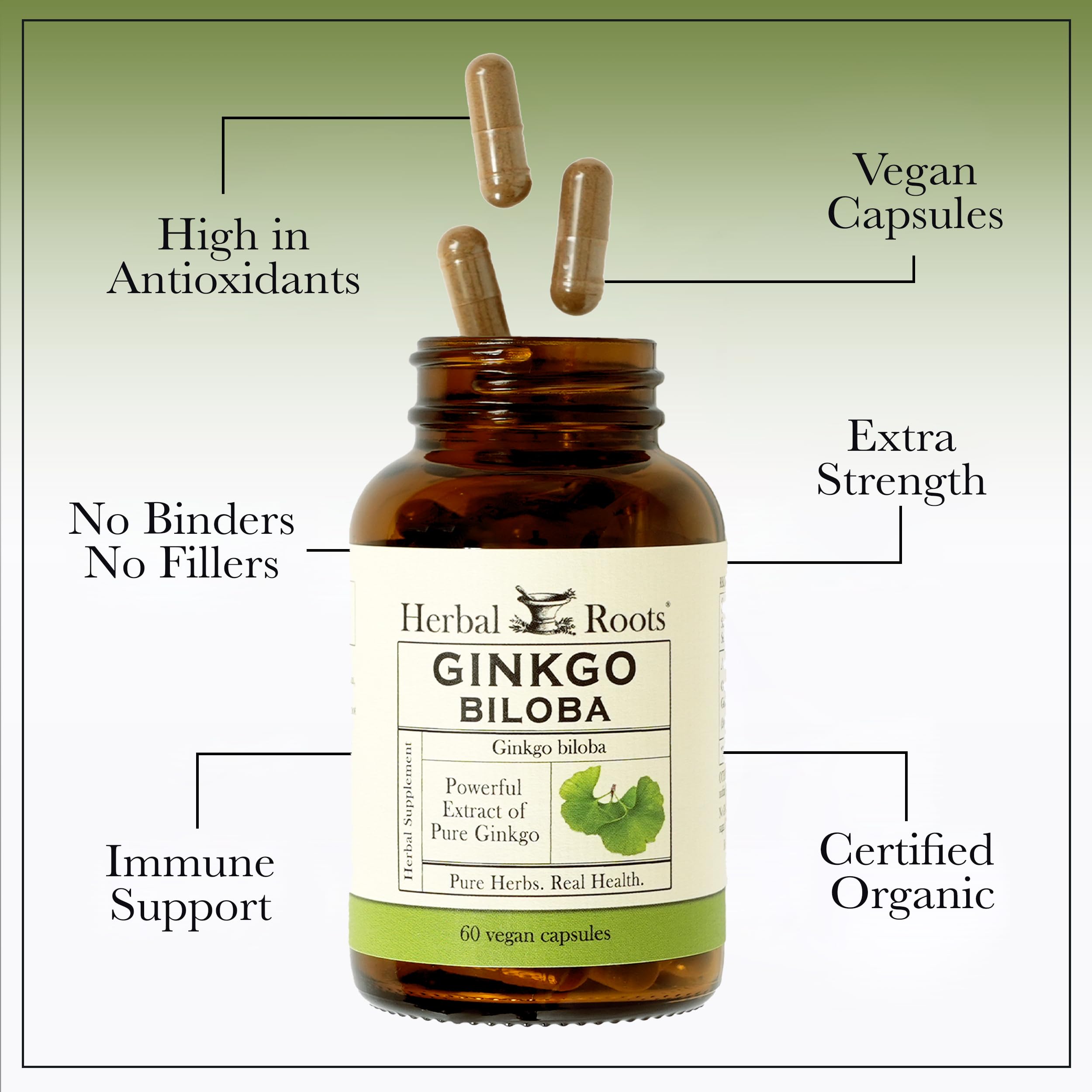 Herbal Roots Ginkgo Biloba Bio - étiquette claire et traçabilité garantie.
