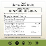 Herbal Roots Ginkgo Biloba Bio - feuilles et extrait pur, source naturelle pour la clarté mentale.