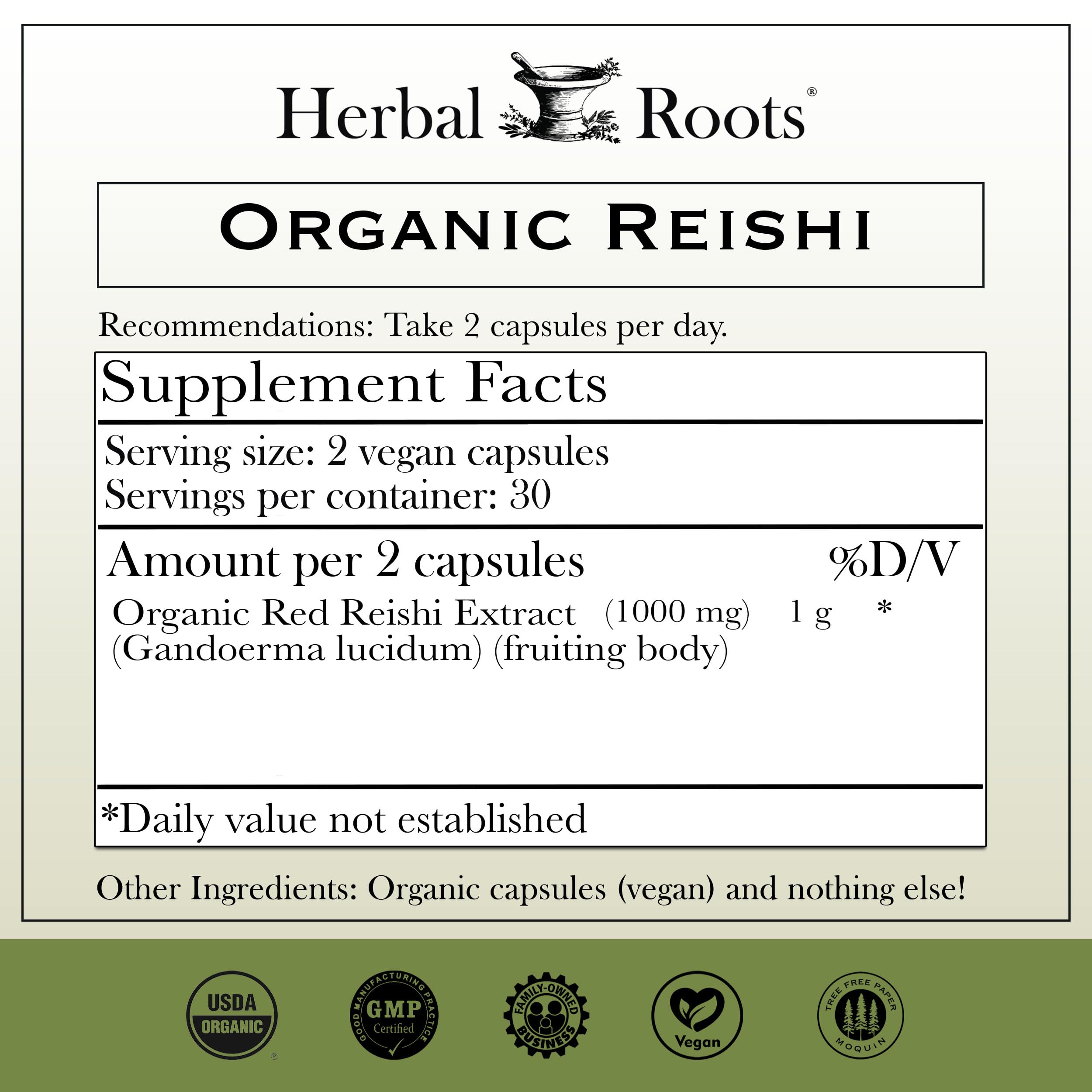 Herbal Roots Reishi corps fructifiant: puissance naturelle des fruits du champignon pour le bien-être.