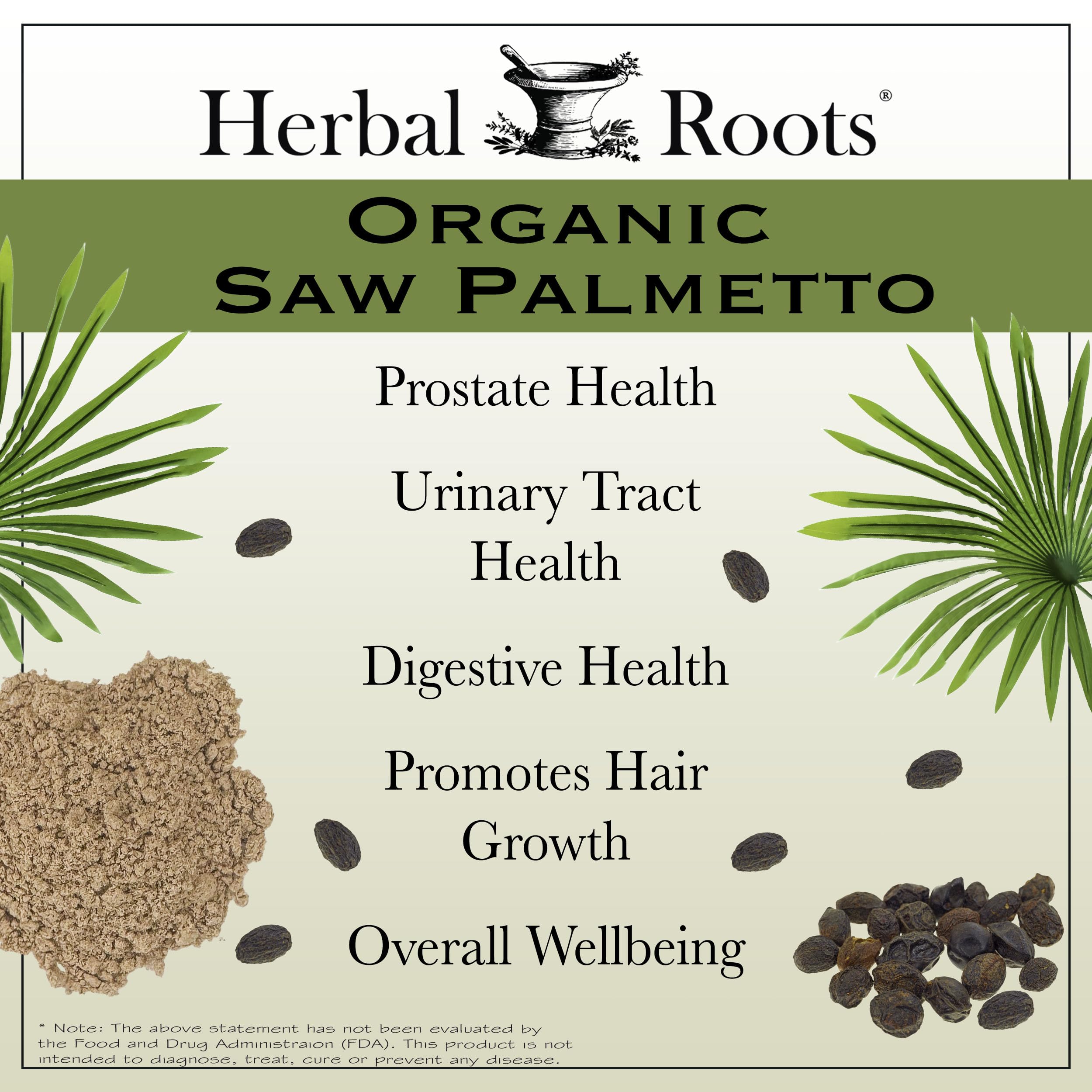 Herbal Roots Saw Palmetto: formule pure sans additifs.