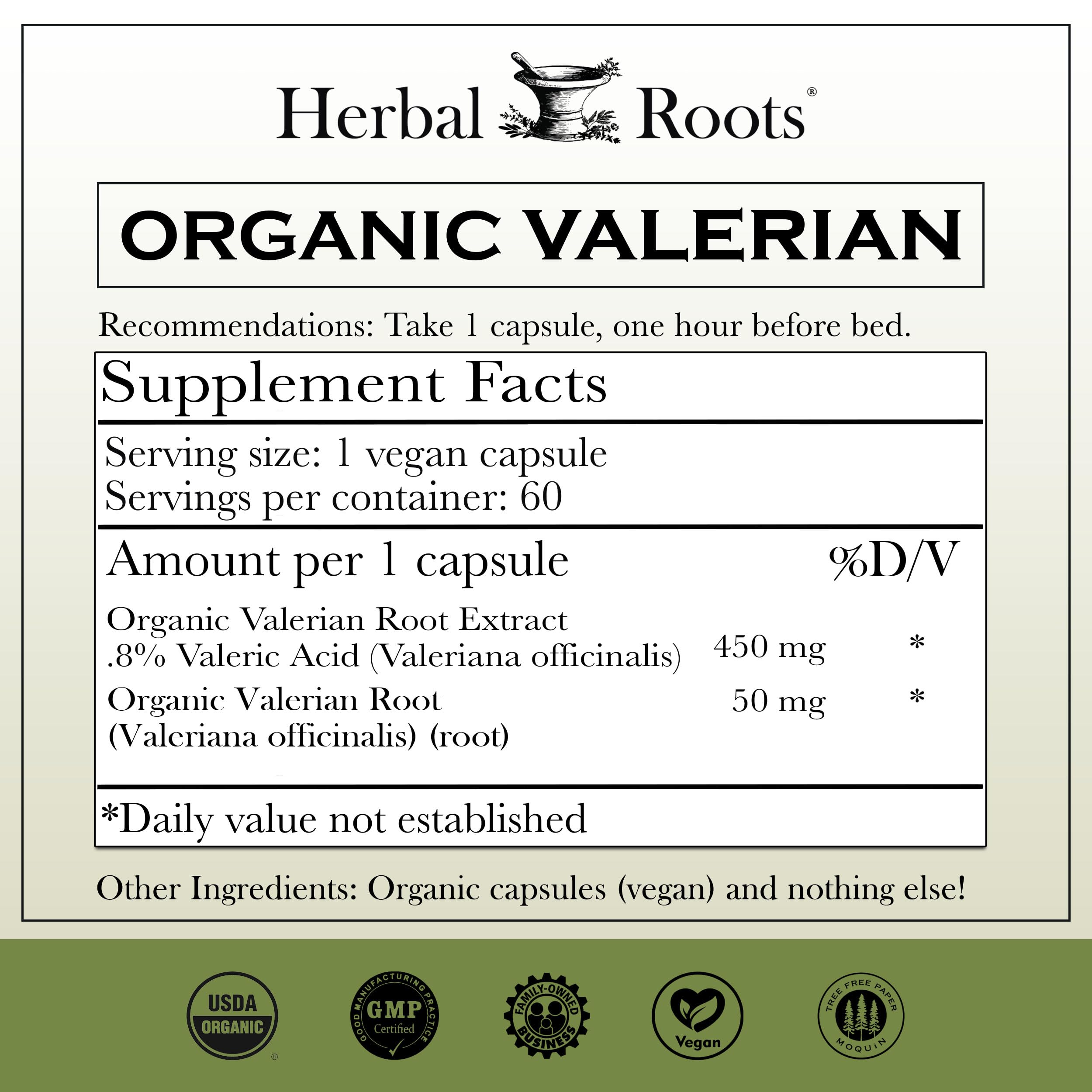 Herbal Roots Valériane Gélules Veganes – capsules faciles à prendre et relaxantes