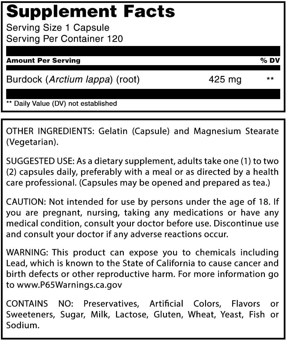 Herbal Secrets Bardane – gélules non-OGM, fabriquées aux États-Unis selon GMP
